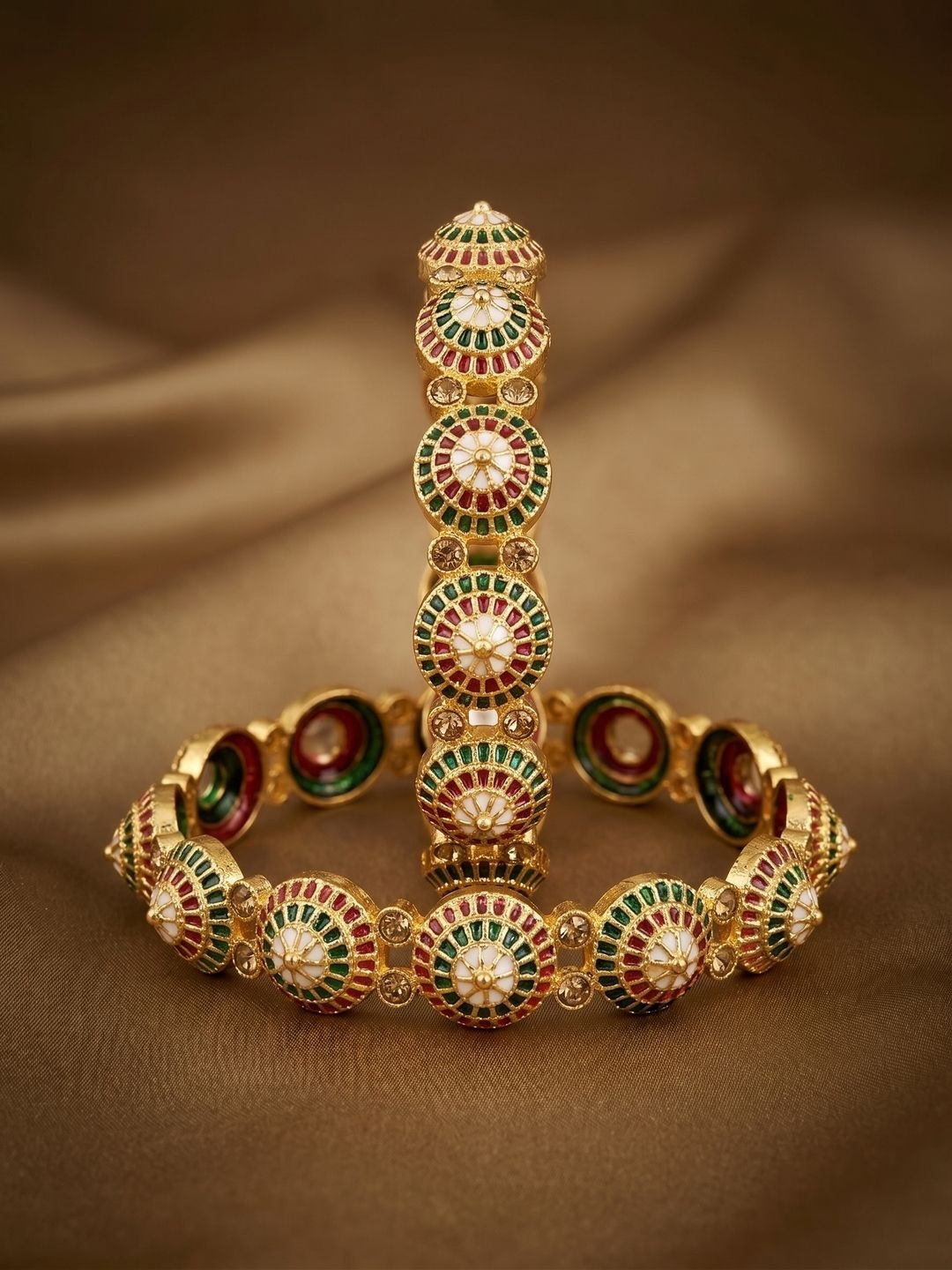 Nui Set of 2 Gold-Plated Meenakari Stone Studded & Beaded Bangles