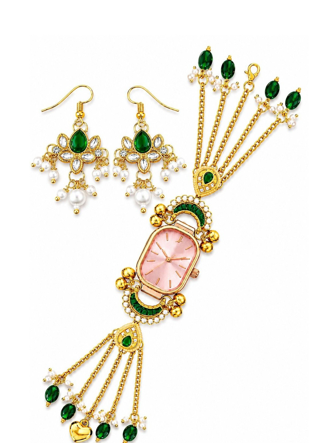 ARISTAL Jewellery Women Dial & Bracelet Style Straps Analogue Watches Rose Gold Green Kashmiri Watch