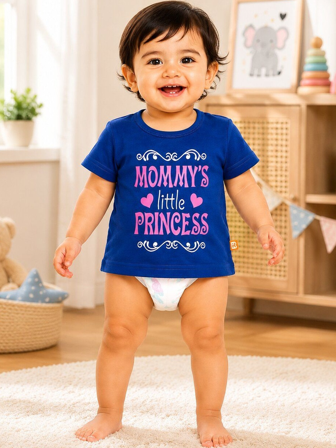 Bodycare Kids Baby Girls stretchable Round Neck Placement Print Half Sleeve Casual T-Shirt