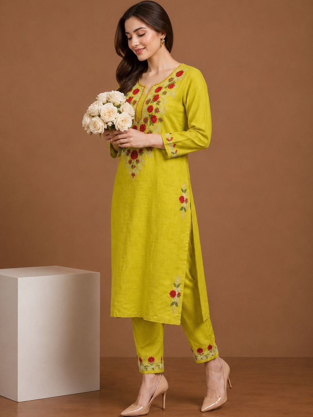 Xelov Cotton Embroidered Tunic with Trousers