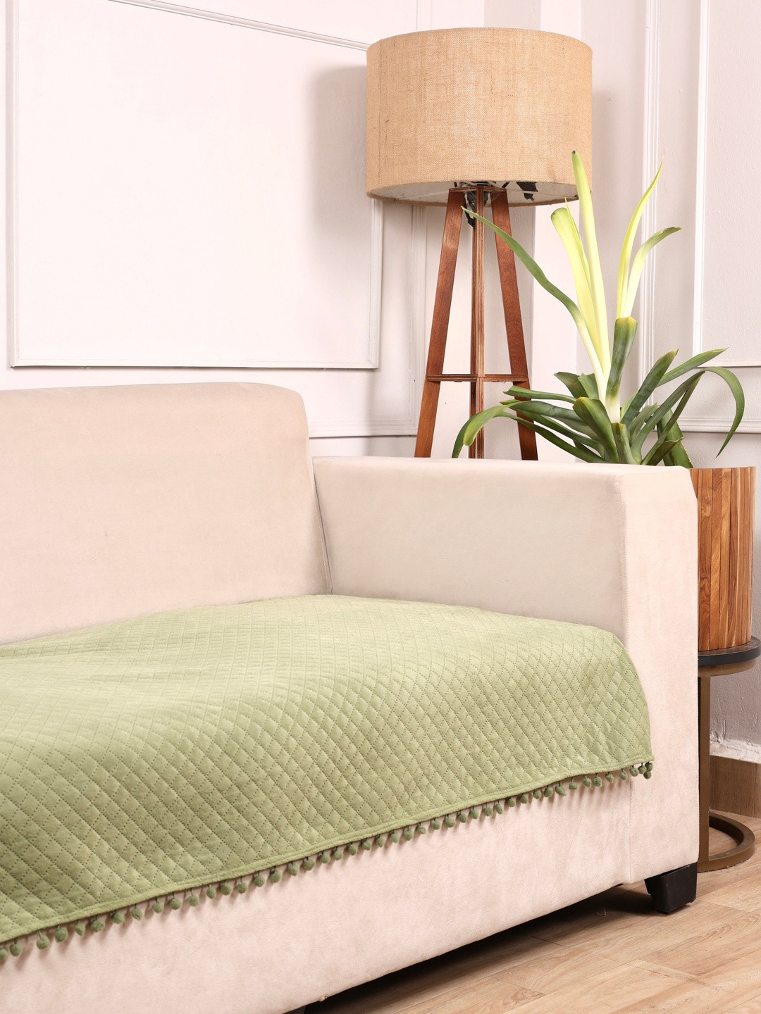 STITCHNEST 1 Seater Olive & Beige Velvet Seat Cover