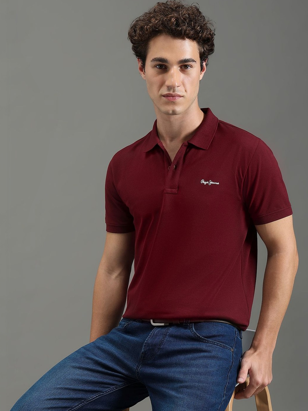 Pepe Jeans Men Brand Logo Polo Collar T-shirt