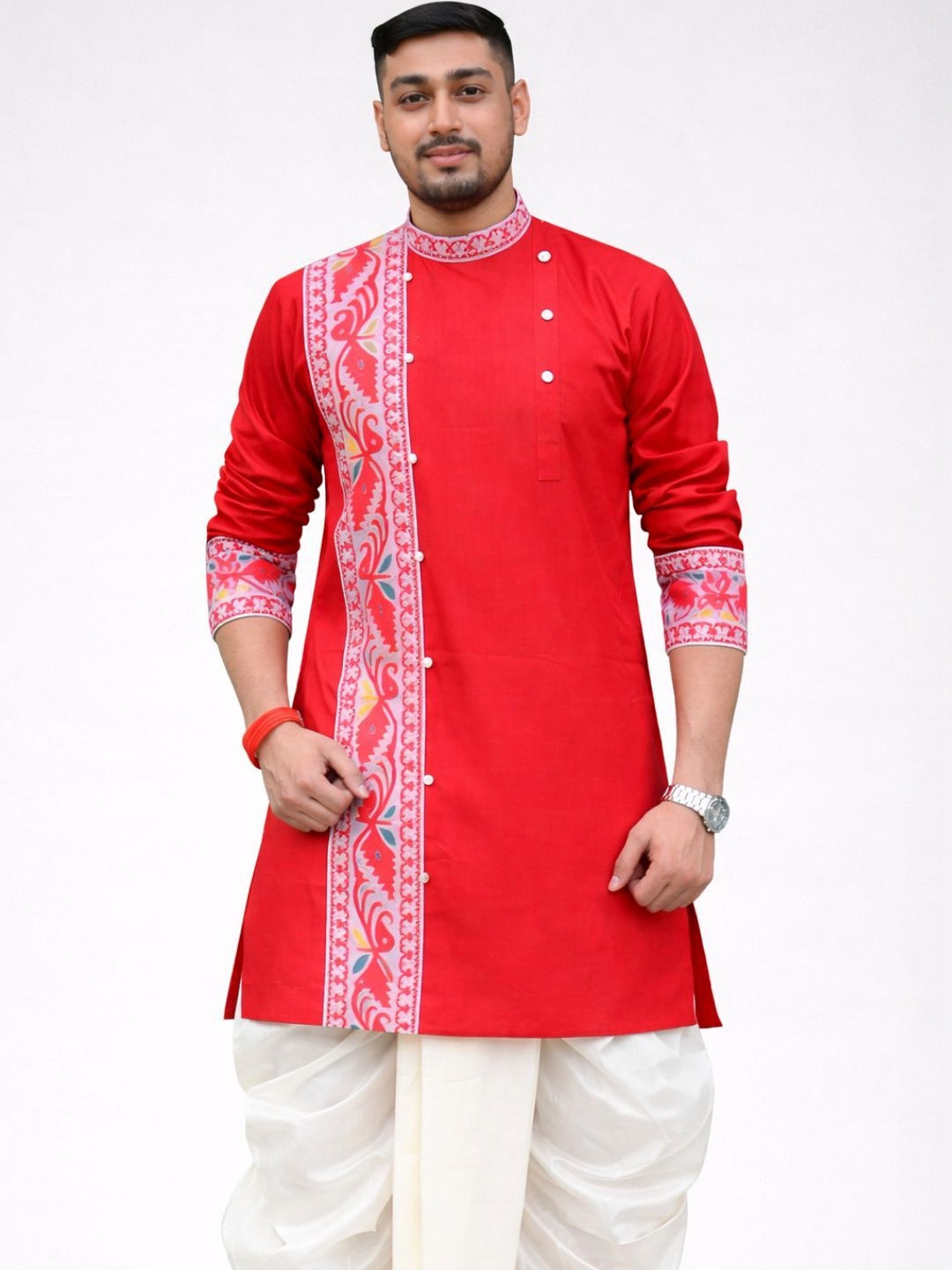GOURI COLLECTIONS Men Cotton Jamdani Printed Straight Kurta