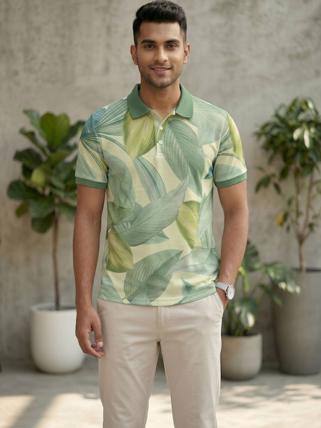 Tshirts Buddy Men Floral Printed Polo Collar T-shirt