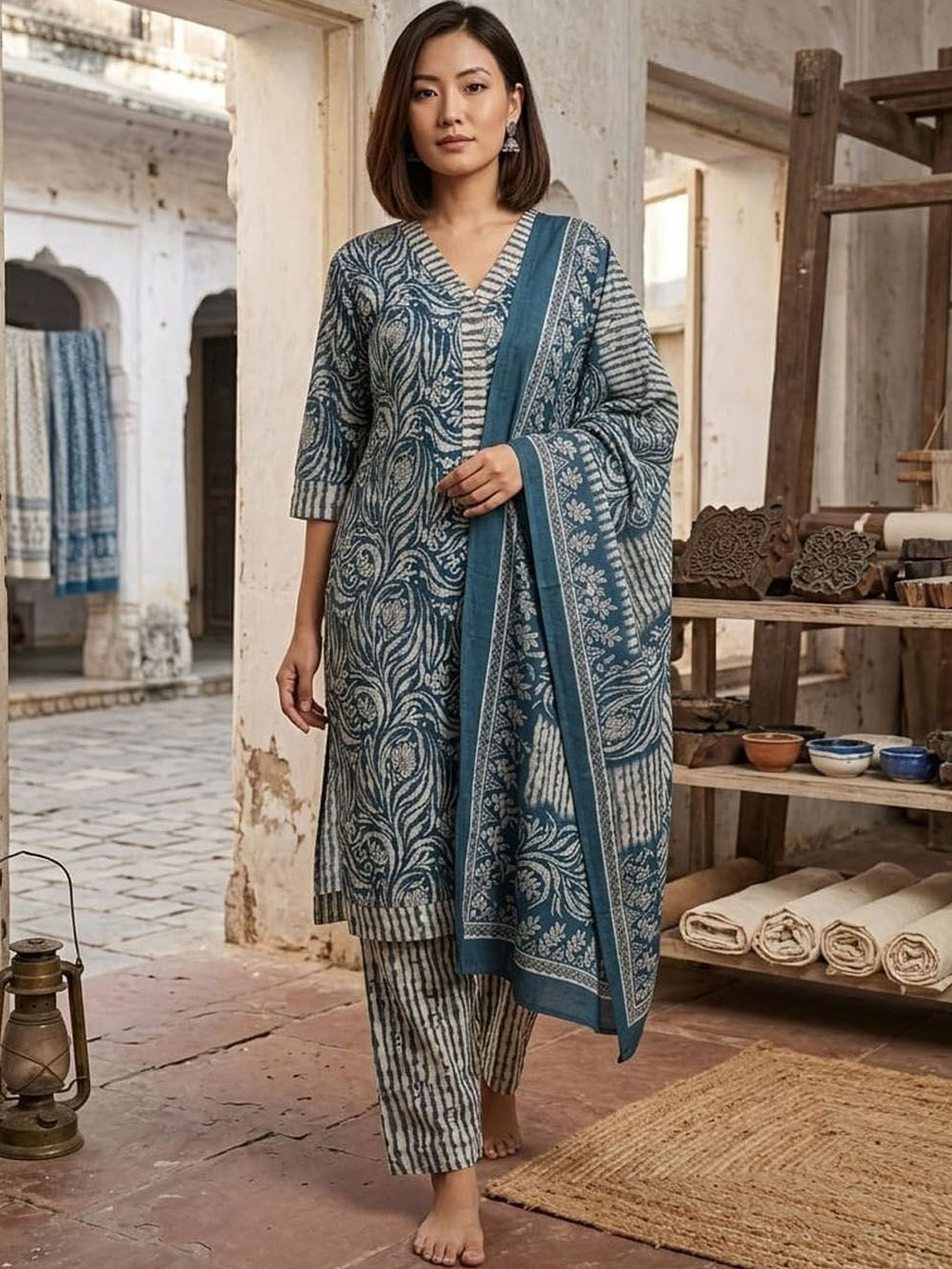 SIMPLYETHNIC Women Floral Printed Regular Kurta with Trousers & With Dupatta