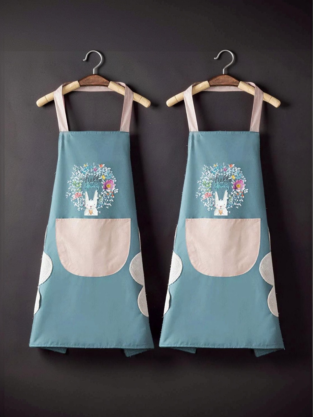 Ashmakam 2-Pcs Blue Printed Aprons