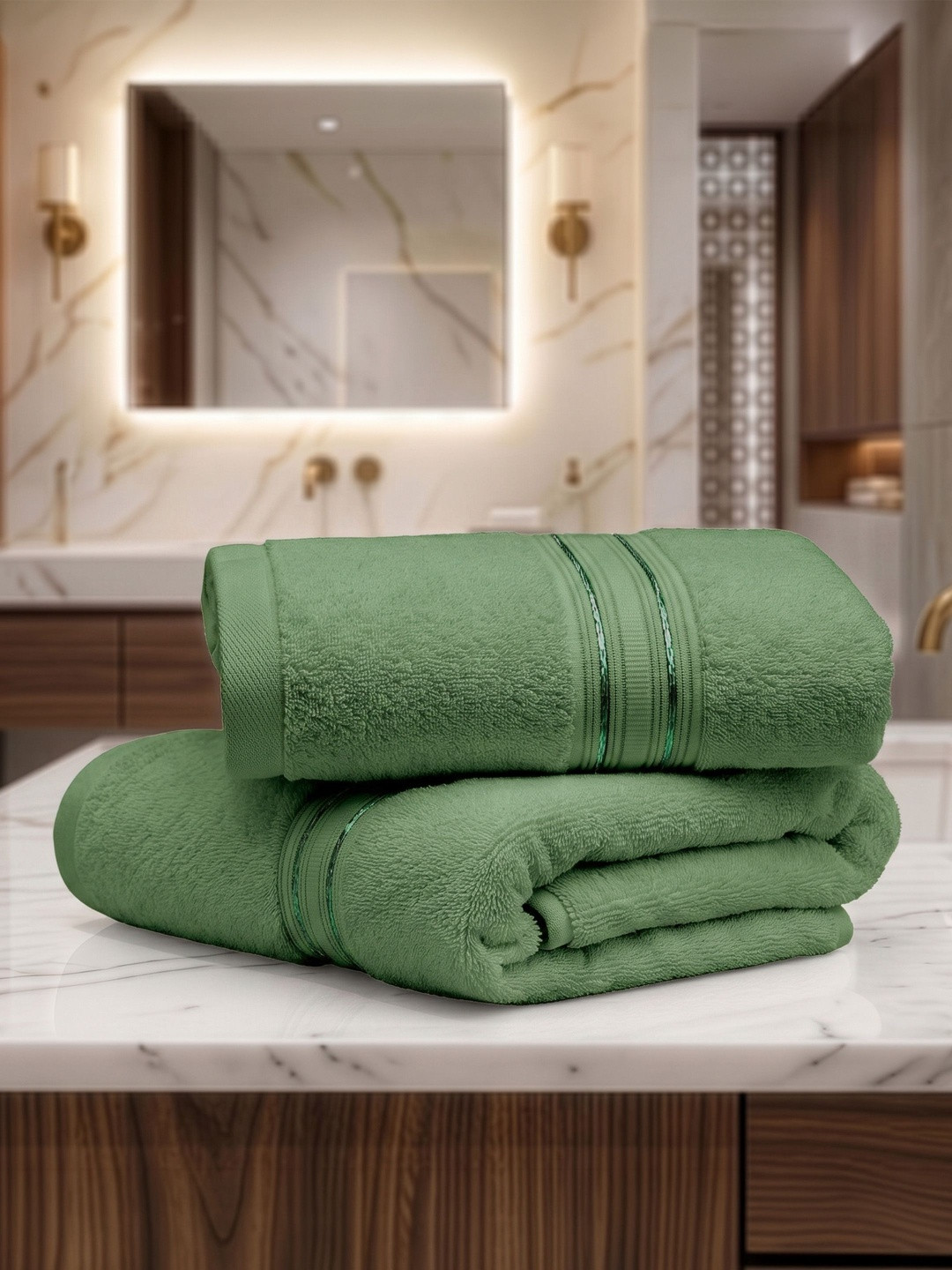 LANE LINEN Olive 2 Pieces Pure Cotton 575 GSM Hand Towels