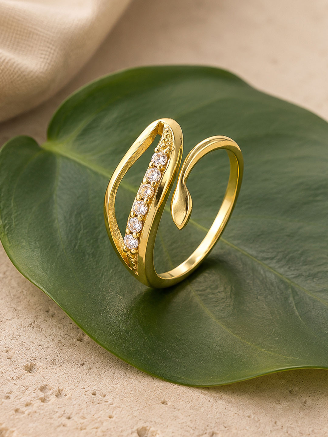 Voylla Women Gold-Plated Cubic Zirconia Finger Ring