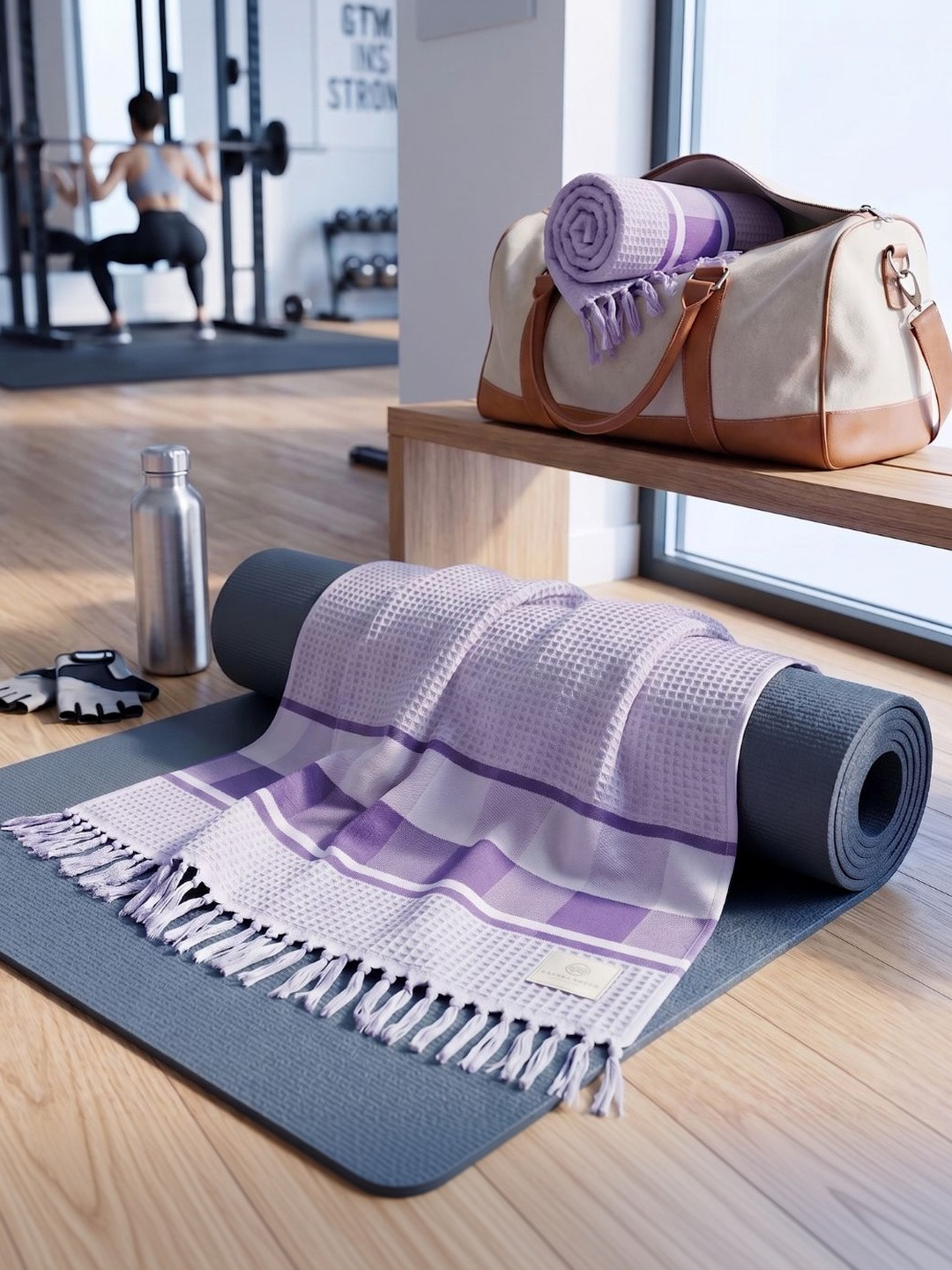 LIBERTY TOWELS Purple & White 1 Printed Cotton 260 GSM Bath Towel