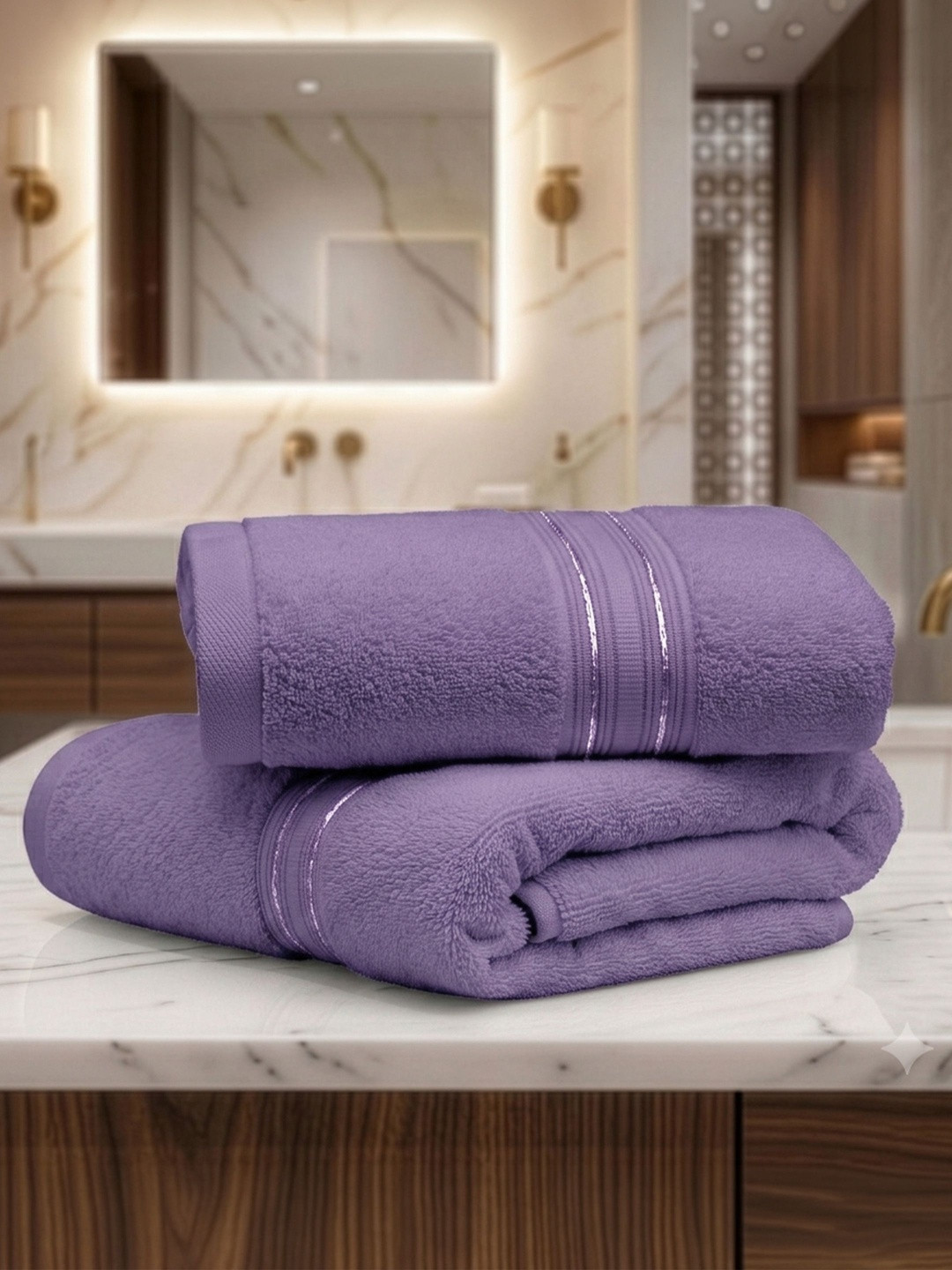 LANE LINEN Lavender-Colored 2 Pieces 575 GSM Pure Cotton Hand Towels