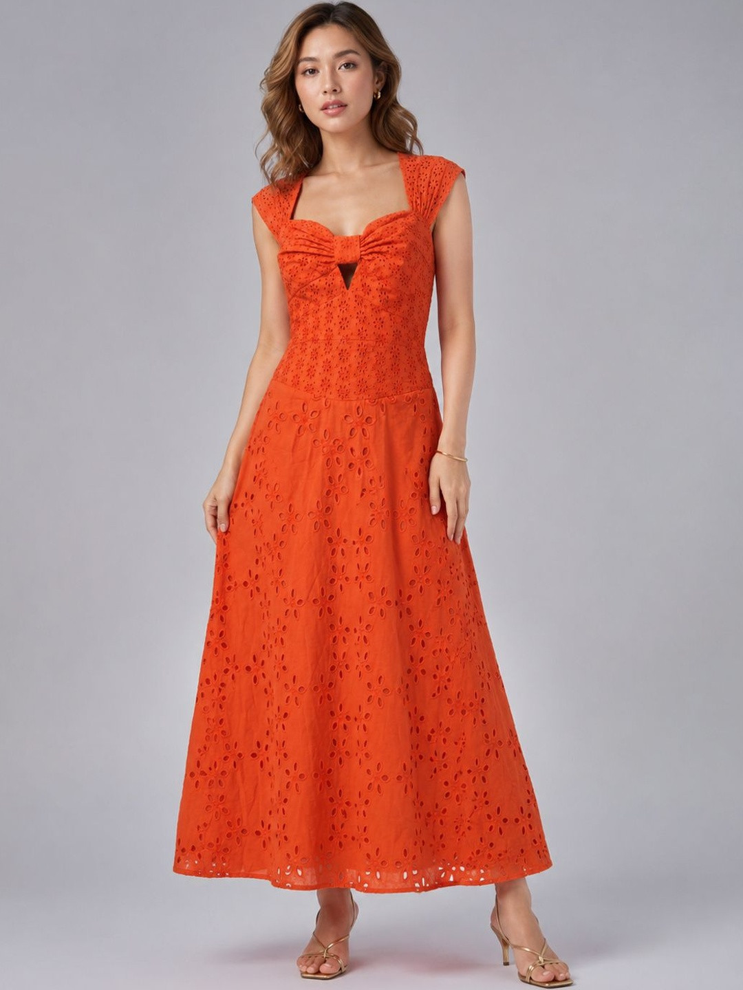 HERE&NOW Floral Embroidered A-Line Midi Dress