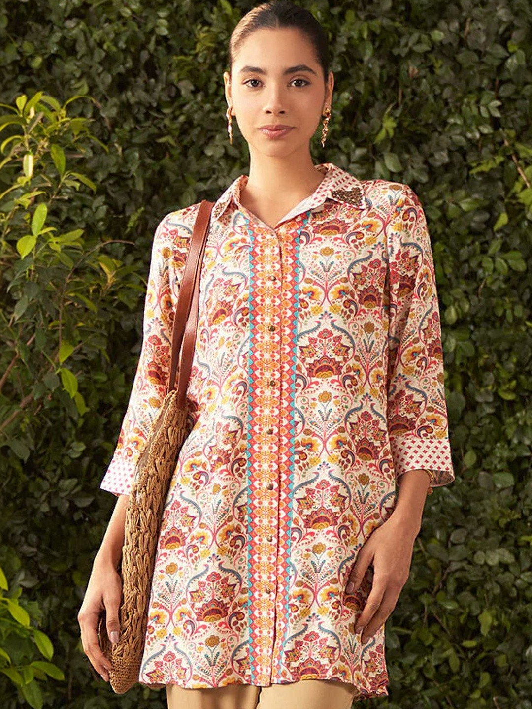 Lakshita Shirt Collar Printed Ethnic Tunic