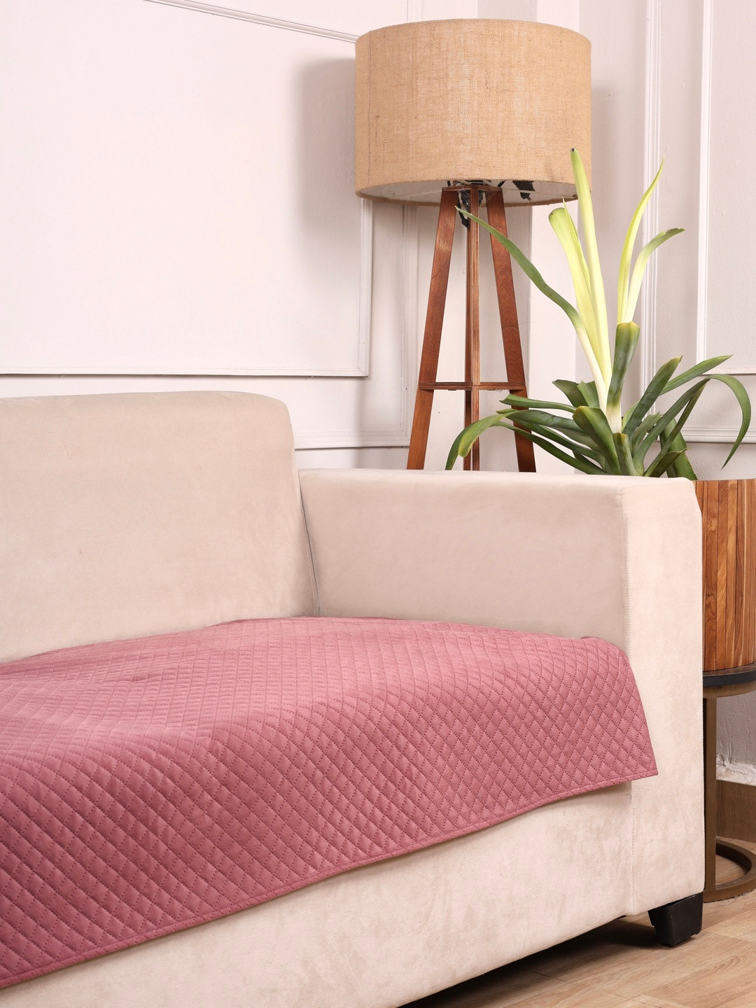 STITCHNEST 1 Seater Peach Velvet Seat Cover
