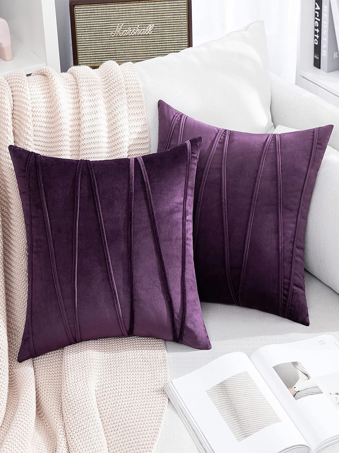 Khooti Violet Set of 2 Velvet Square Cushion Covers