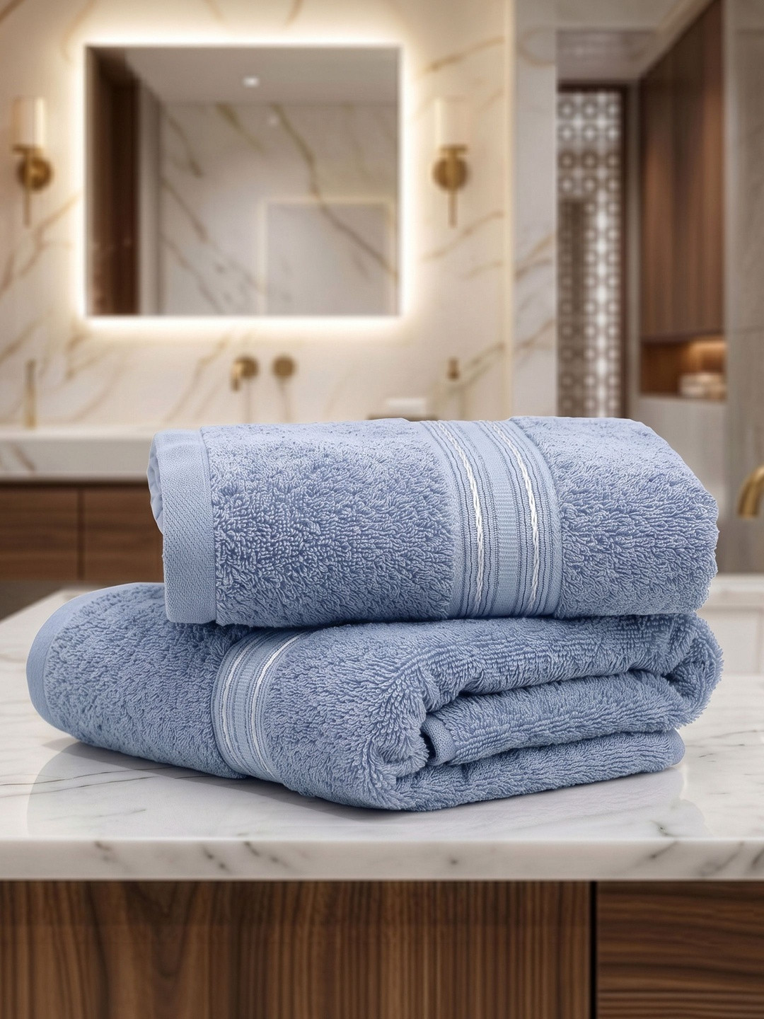 LANE LINEN Blue 2 Pieces Pure Cotton 575 GSM Hand Towels