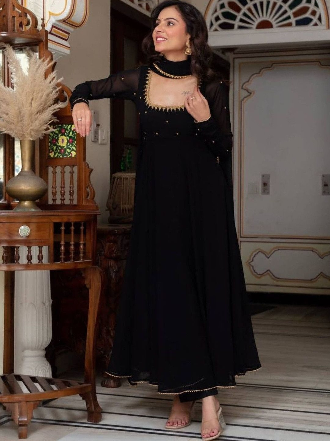 SPIRISA Women Angrakha Gotta Patti Kurta with Trousers & With Dupatta