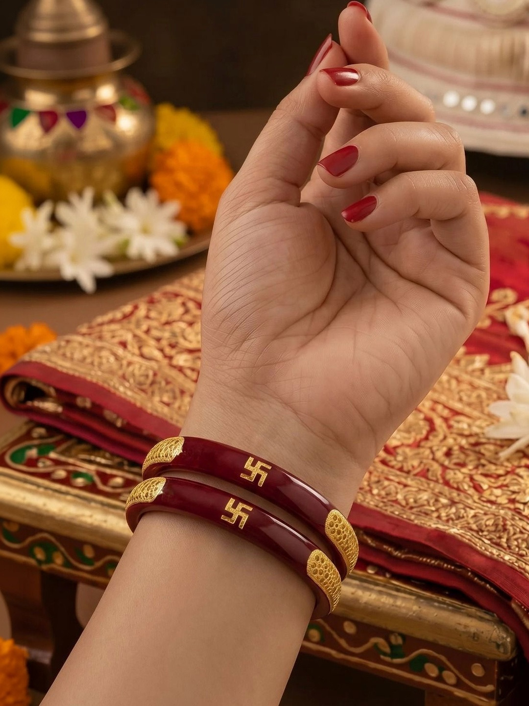 Monamaar Gold-Plated Swastika Pola Bandhano Bangles