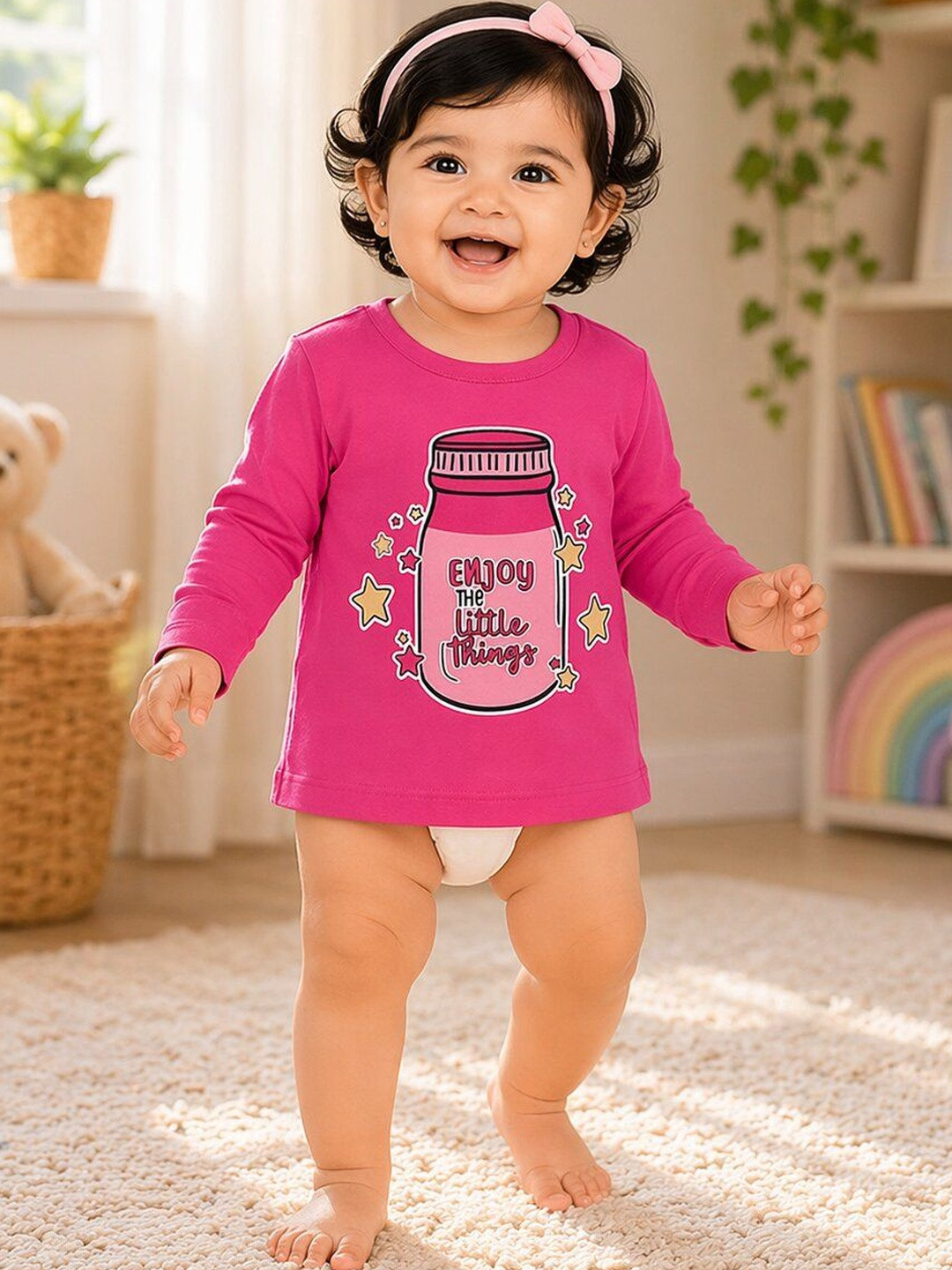 Bodycare Kids Girls Fuchsia Printed Cotton T-shirt