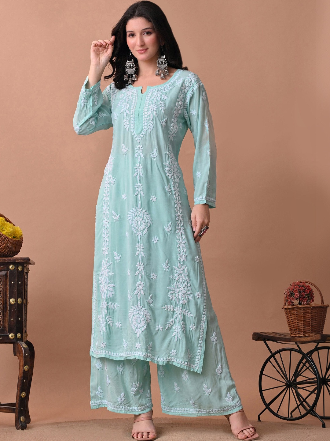 Syrish Women Ethnic Motifs Embroidered Regular Chikankari Pure Cotton Kurta With Palazzos