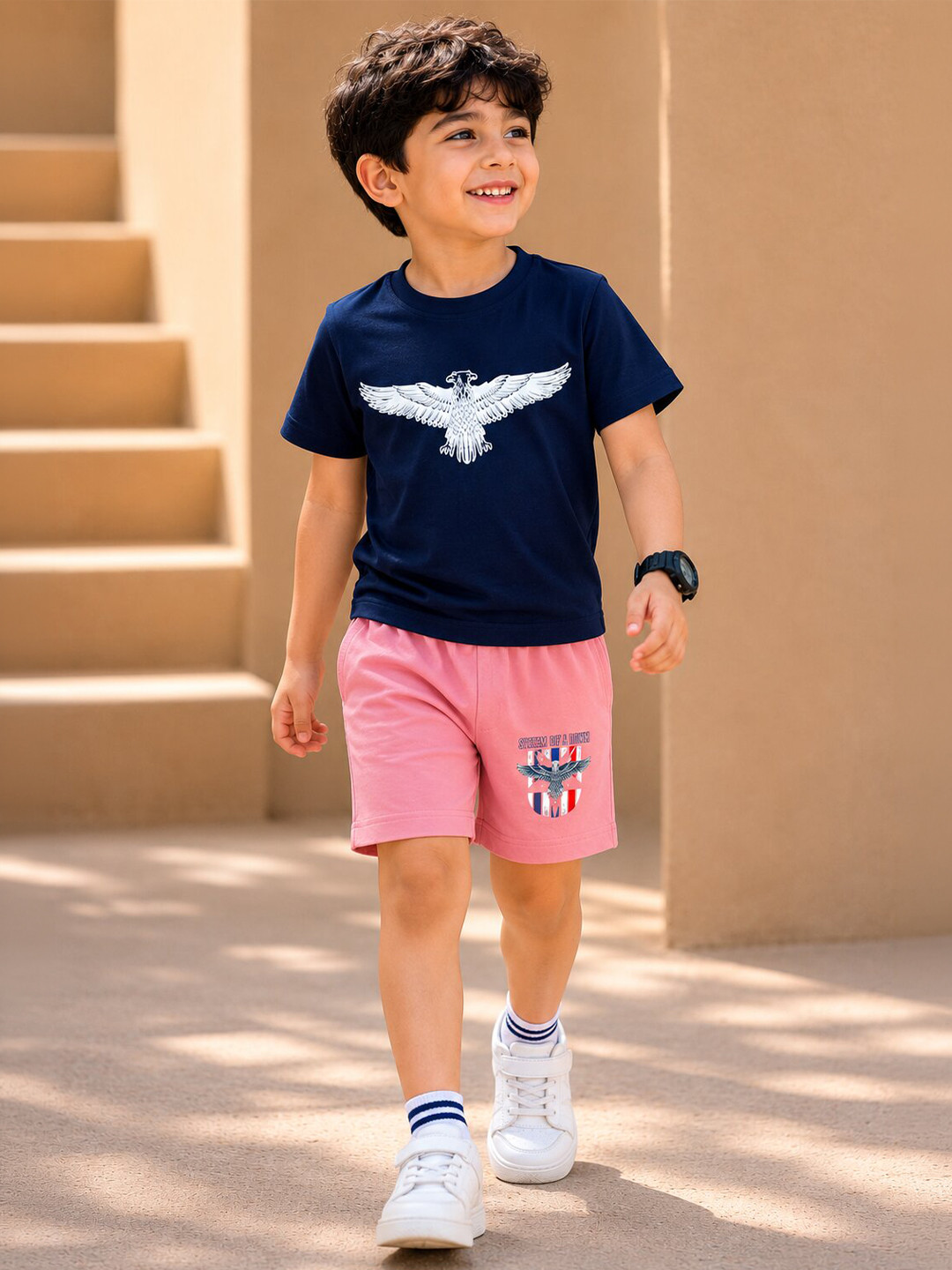 LITTLE APPLE Unisex Kids Printed T-shirt with Shorts
