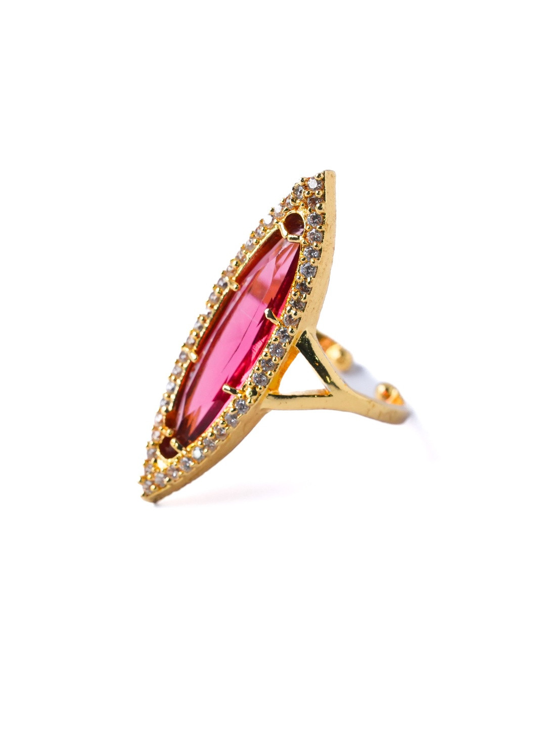 LABEL RUBY Women Gold-Plated Cubic Zirconia Finger Ring