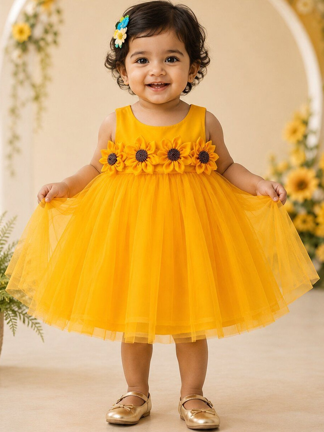 STANWELLS KIDS Girls Round Neck Net Empire Dress