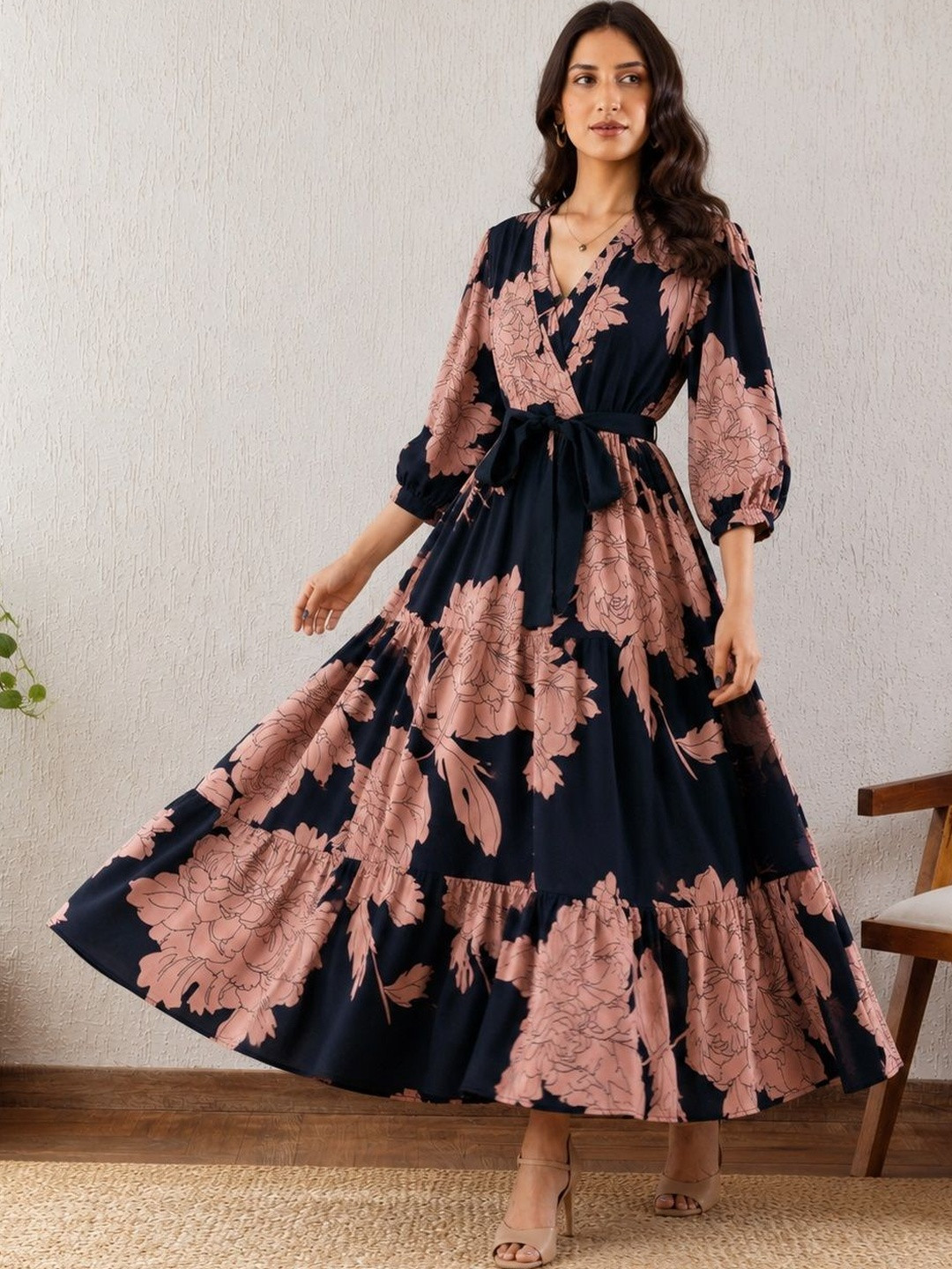 SHEETAL Associates Floral Print Crepe Maxi Dress