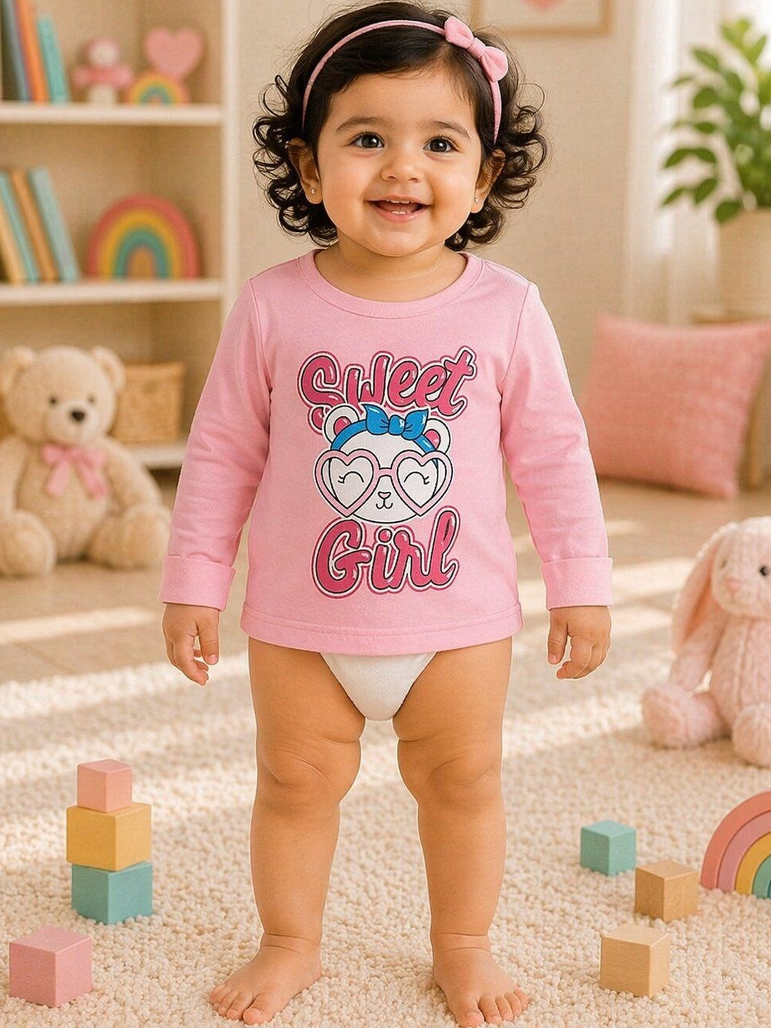 Bodycare Kids Girls Pink Typography Printed Cotton T-shirt