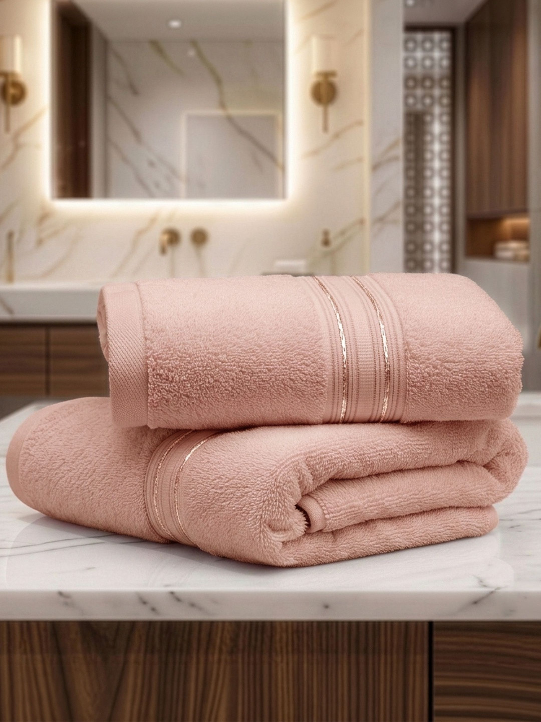 LANE LINEN Pink 2 Pieces 575 GSM Pure Cotton Hand Towels