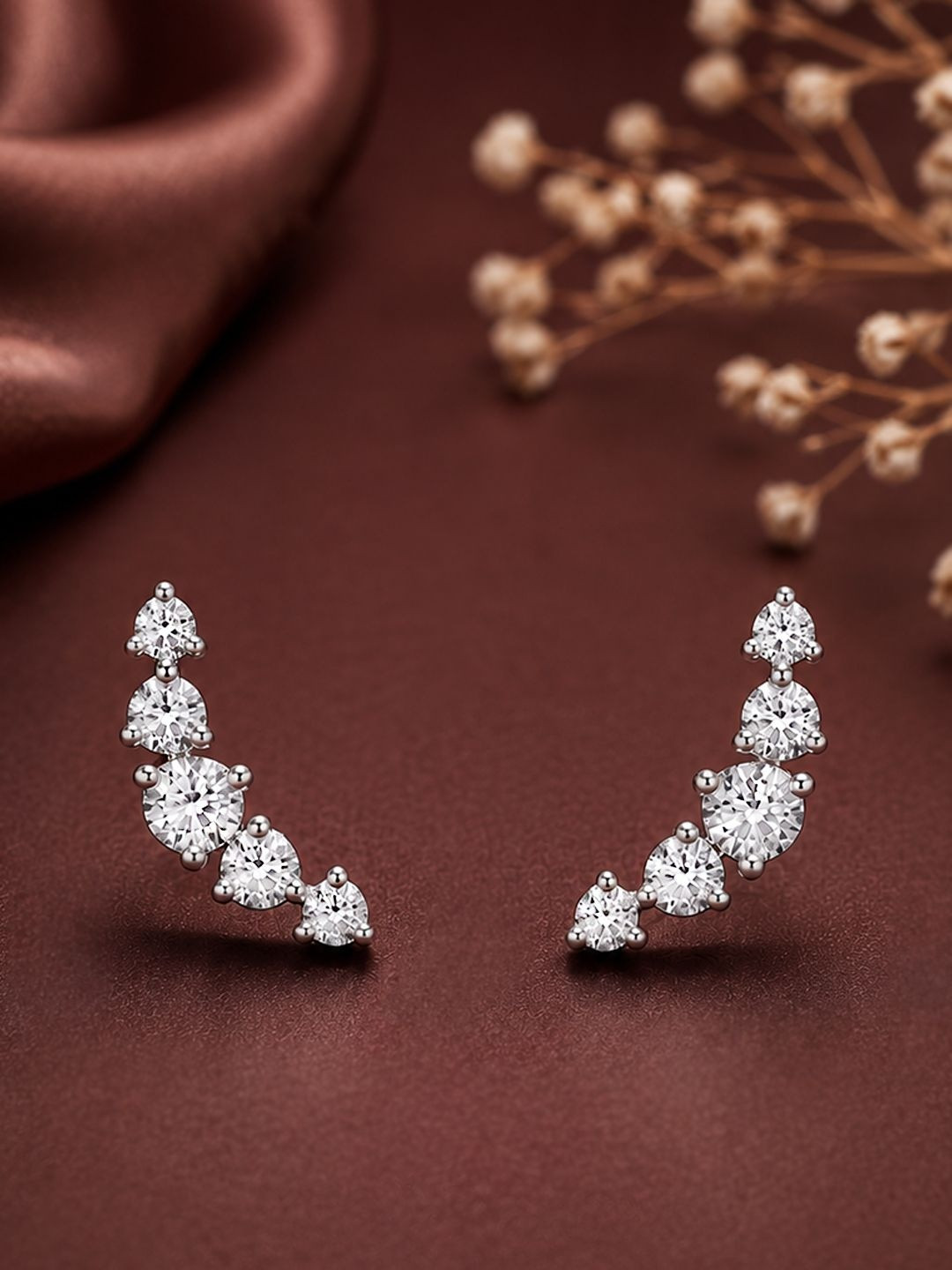 Caratiro Women 925 Sterling Silver Curved Moissanite Diamond Ear Climber Crawler Earrings