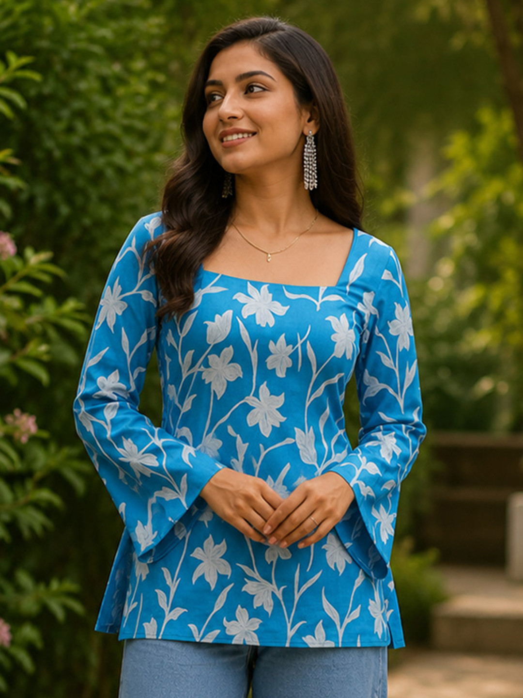 JAYRA TEXTILE Viscose Rayon Square Neck Printed Tunic