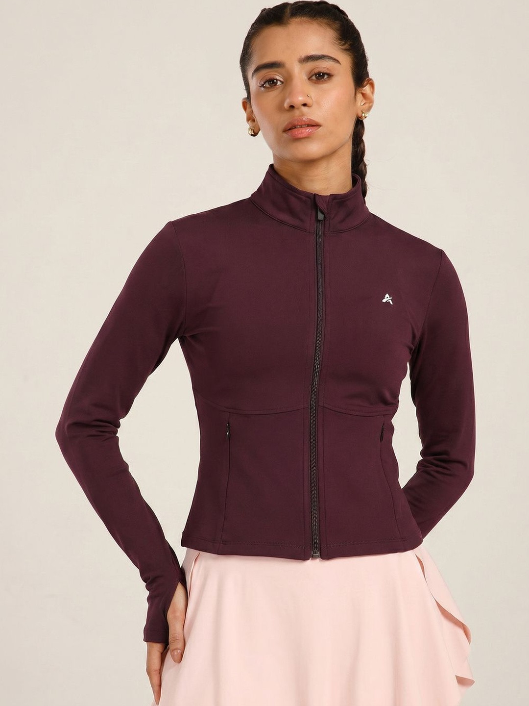 ATHLISIS Women Stand Collar Solid Sporty Jacket