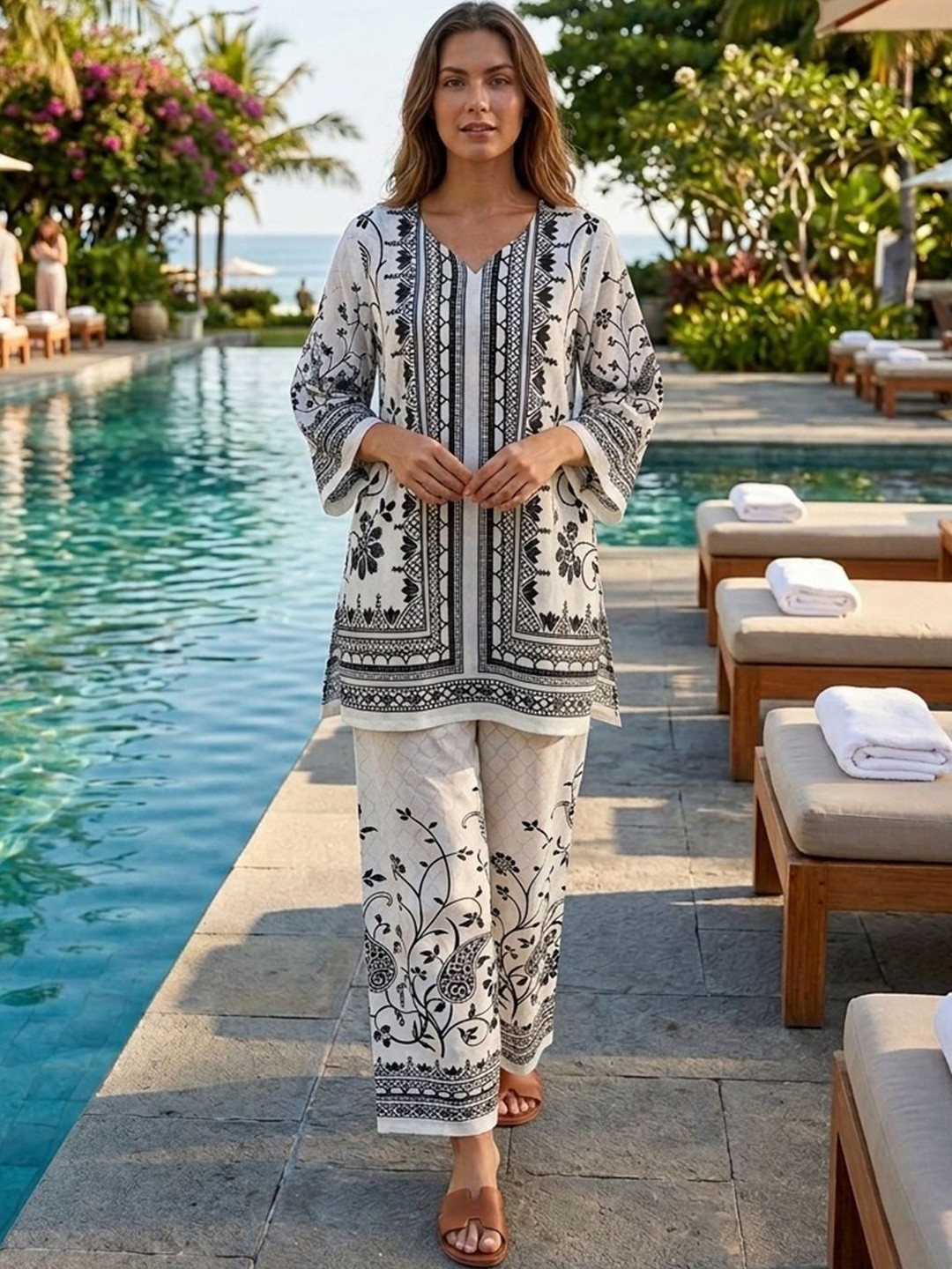 OOJAL Bohemian Printed Tunic with Palazzos