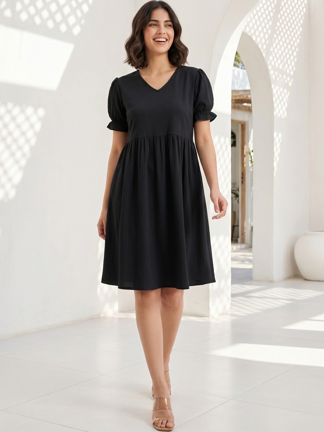 CLOTHING CLOSET Women Puff Sleeve Fit & Flare Dress