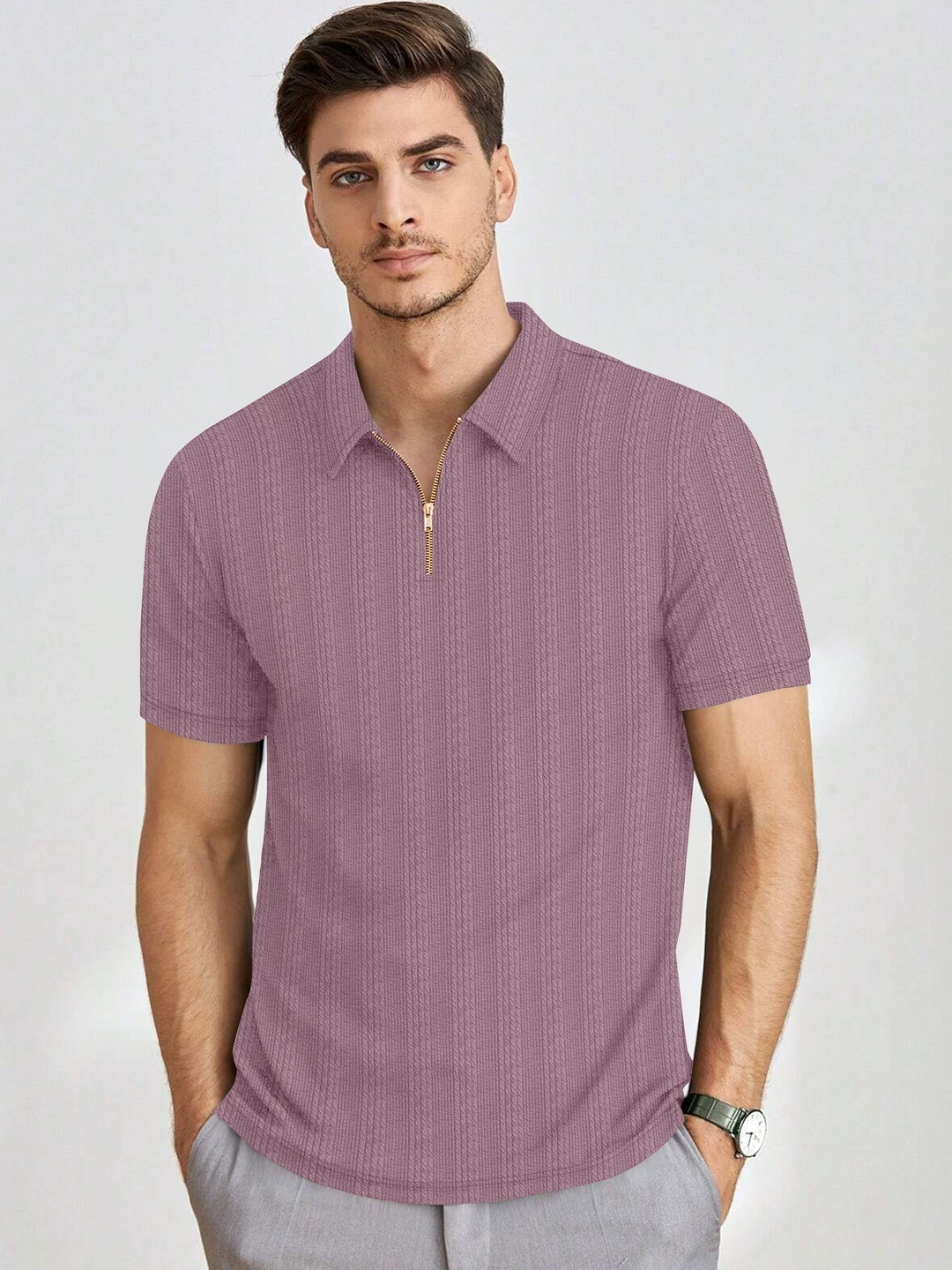 HERE&NOW Striped Polo Collar T-shirt