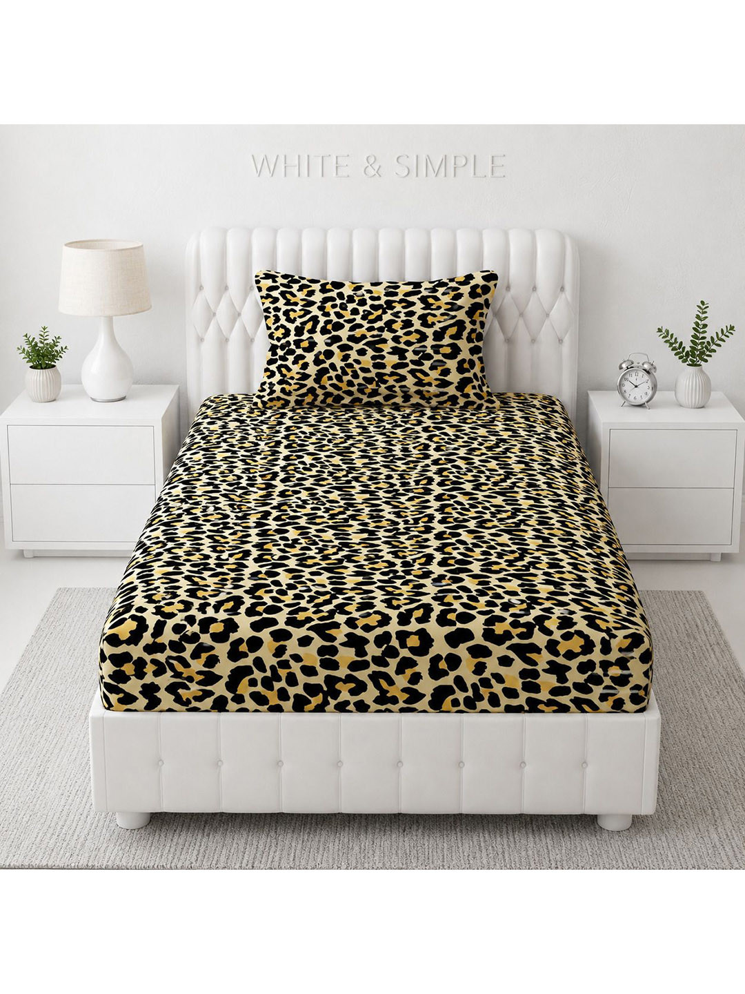 TINDLER KNOTS Yellow & Black 180 TC Single Bedsheet with 1 Pillow Covers