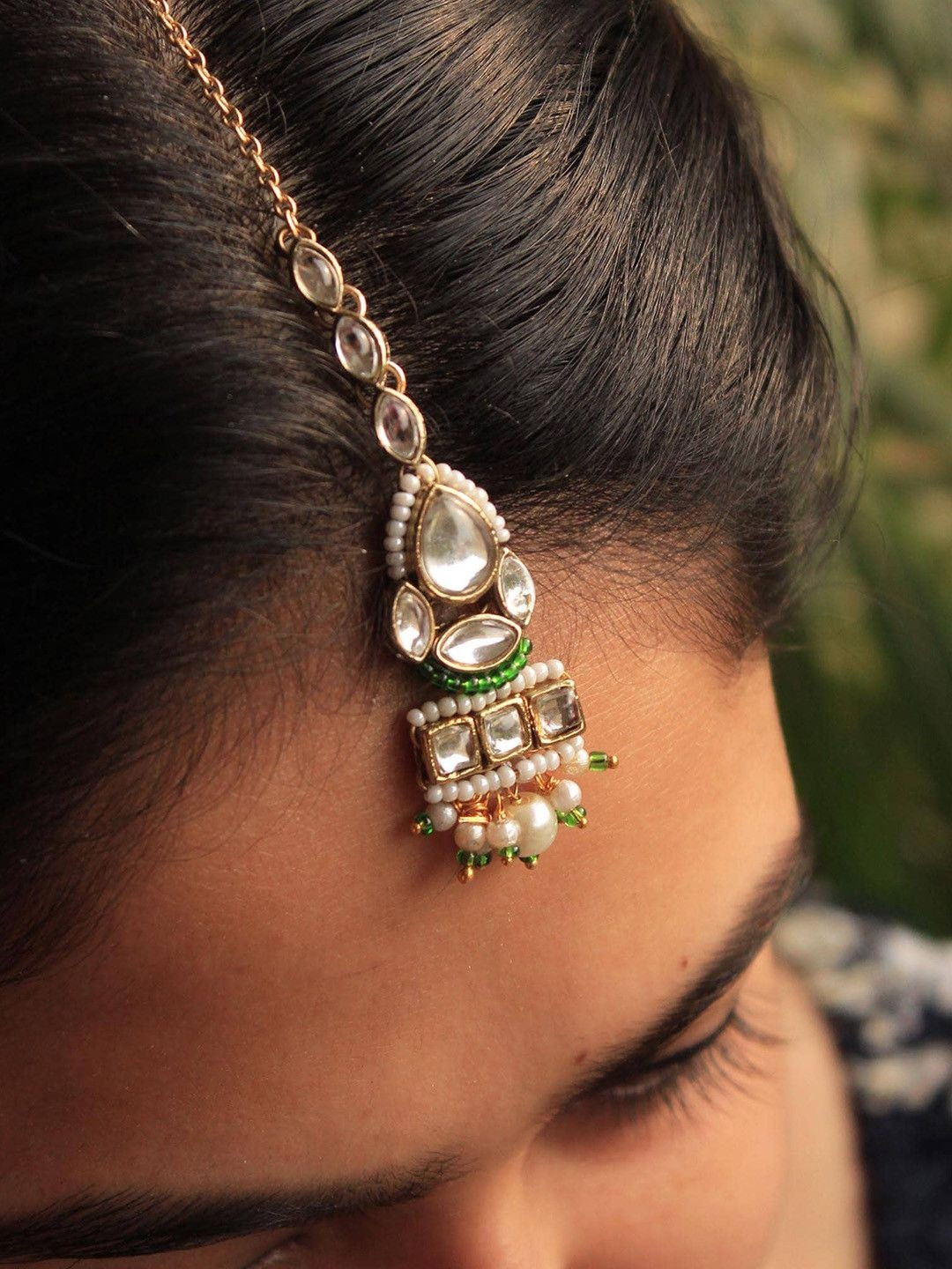 BeAbhika Kundan Studded & Beaded Maang Tikka