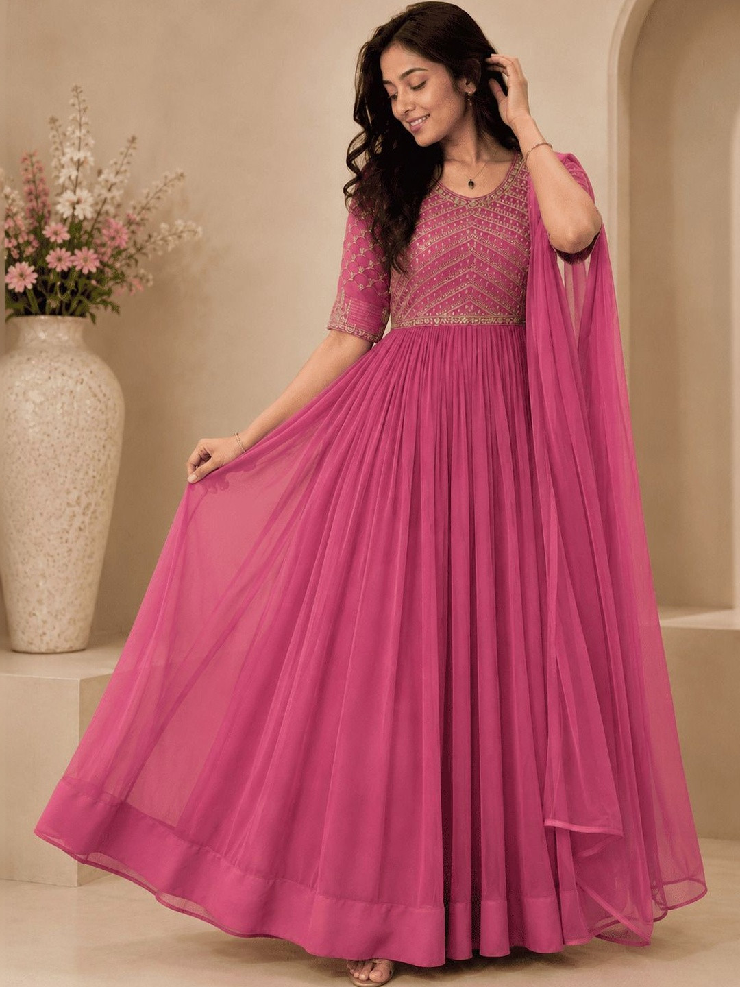 NEGRONI Embellished Round Neck A-Line Maxi Dress