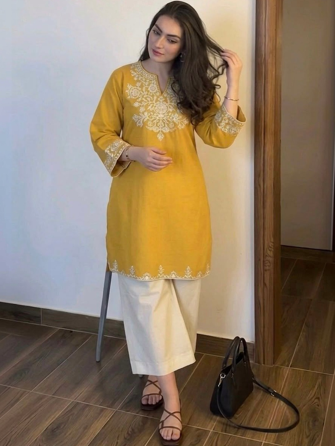 MILAAV Women Ethnic Motifs Embroidered Regular Thread Work Pure Cotton Kurta with Palazzos