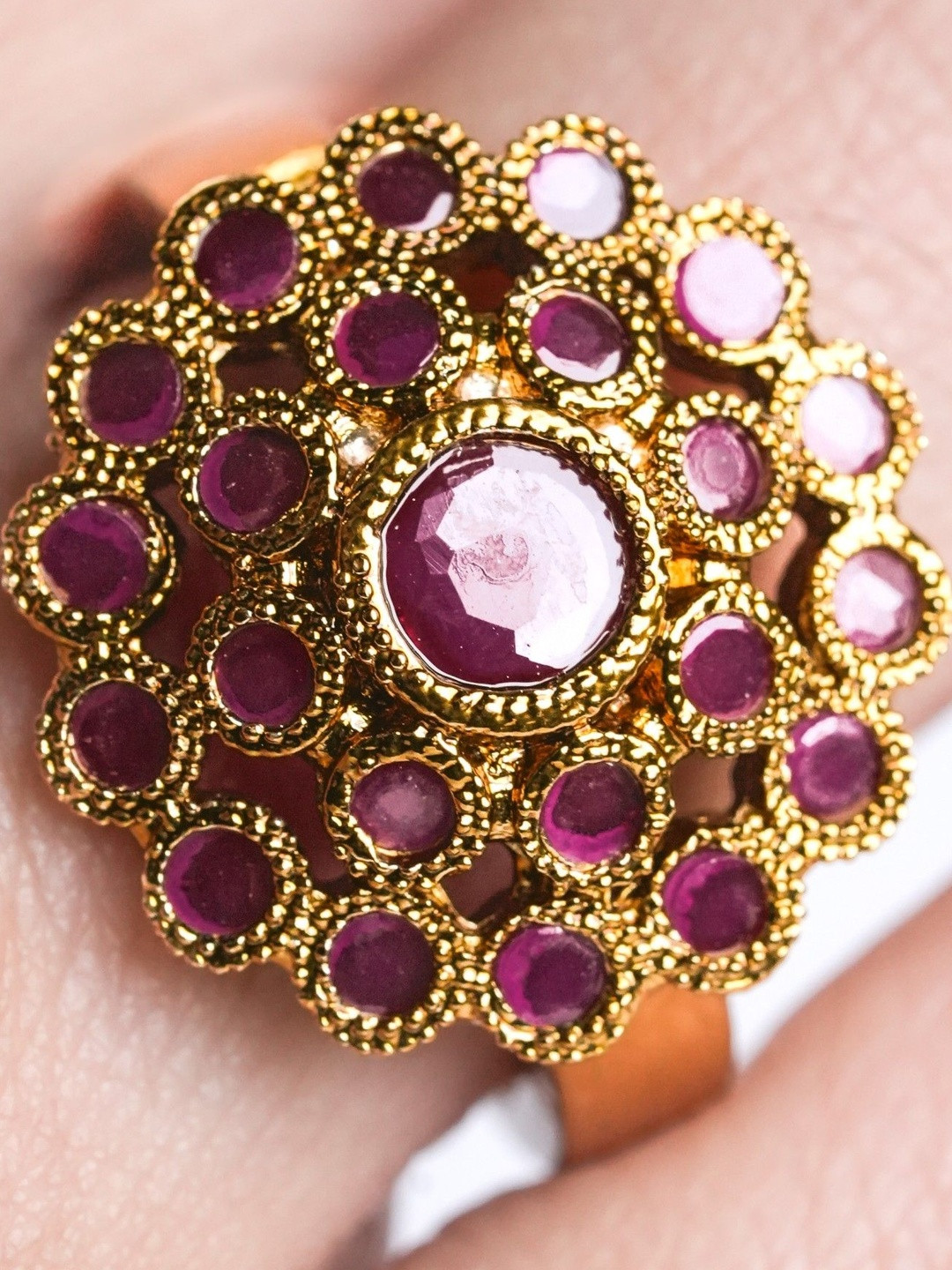 LABEL RUBY Gold-Plated Artificial Stones Studded Finger Ring