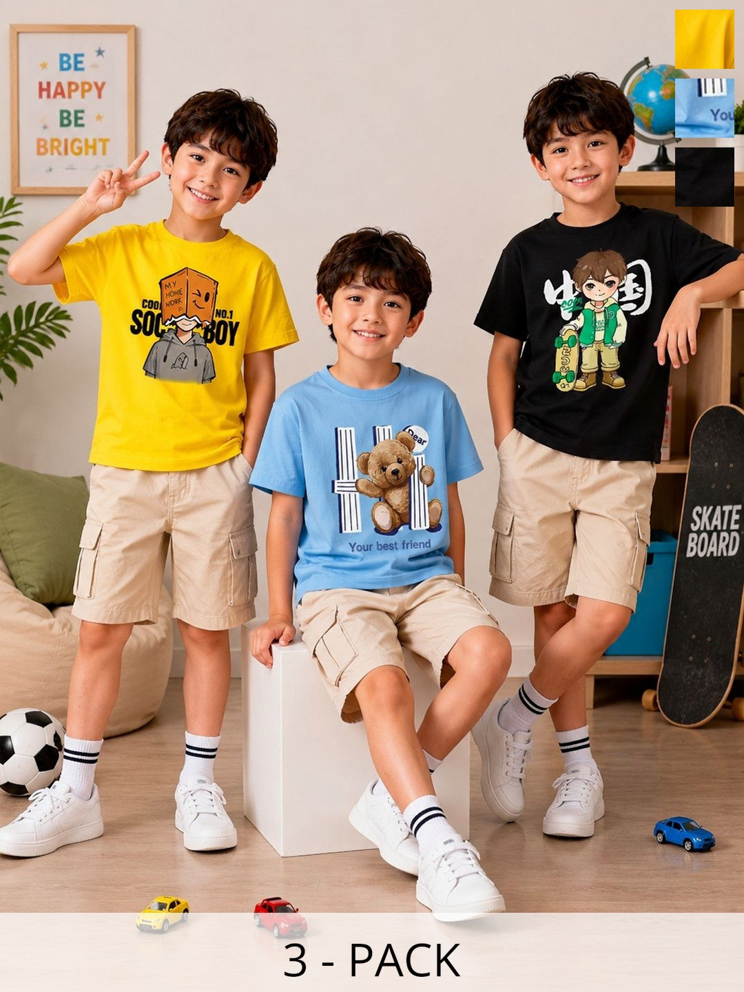 KEESOR Boys Pack of 3 Cotton T-shirt