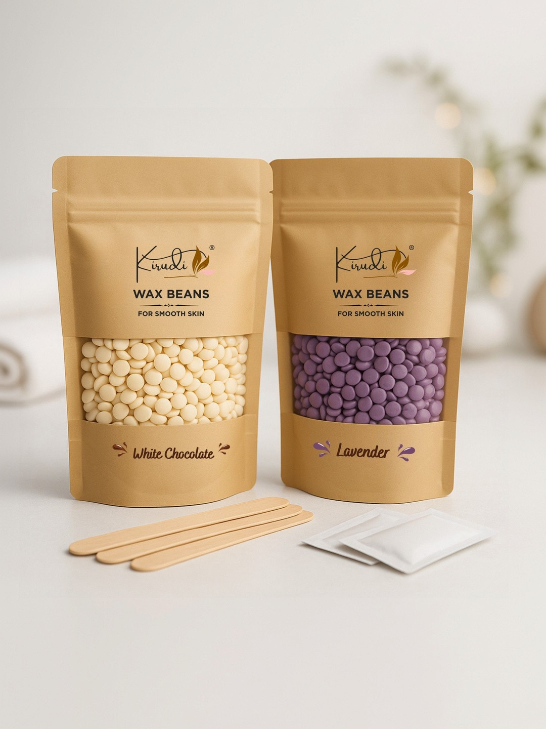 KIRUDI Set Of 2 Long-Lasting White-Chocolate & Lavender Hot Body Wax Beans - 100 g Each