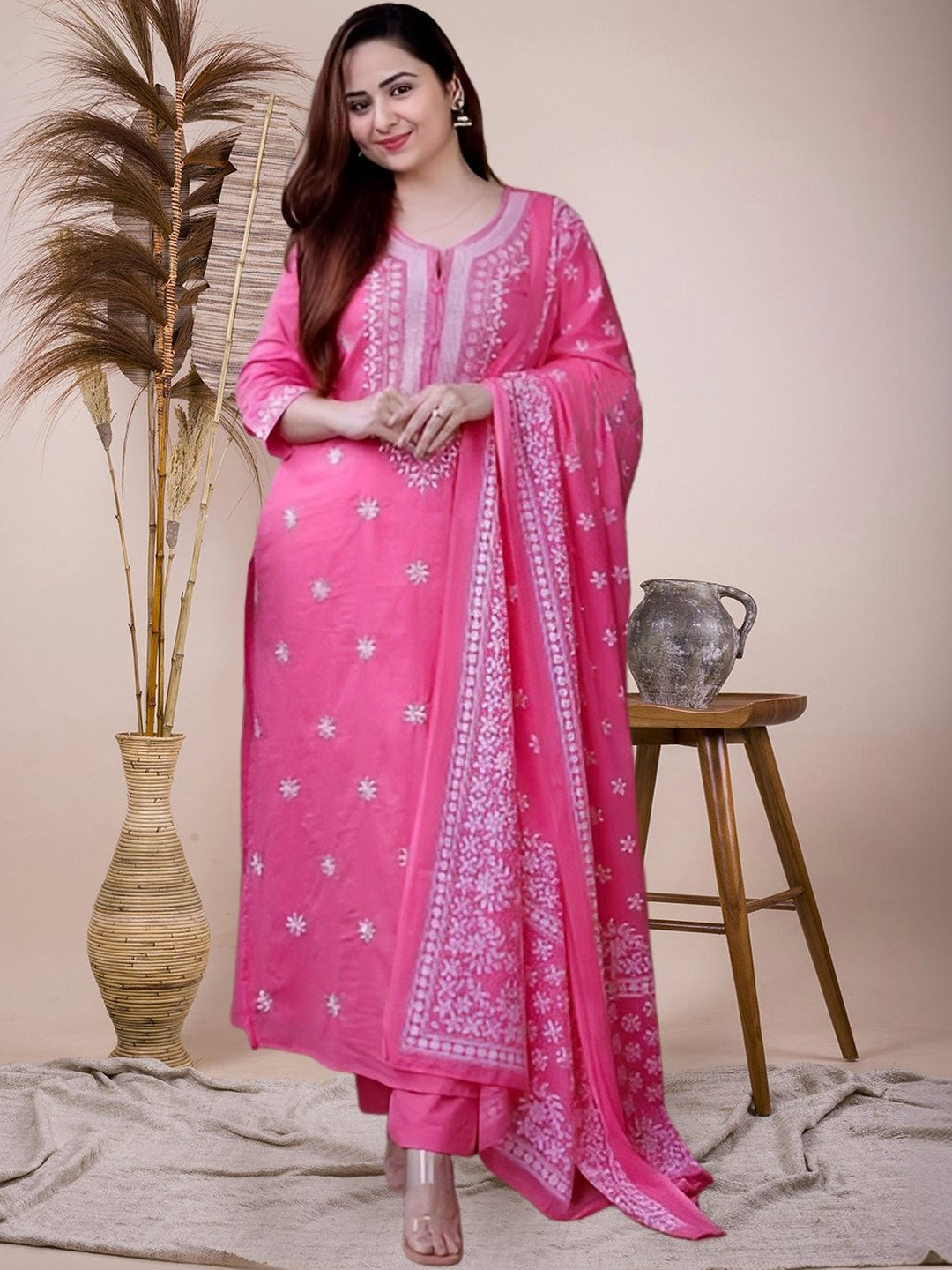 all about you Women Rayon Slub Kurta Pant Dupatta Set