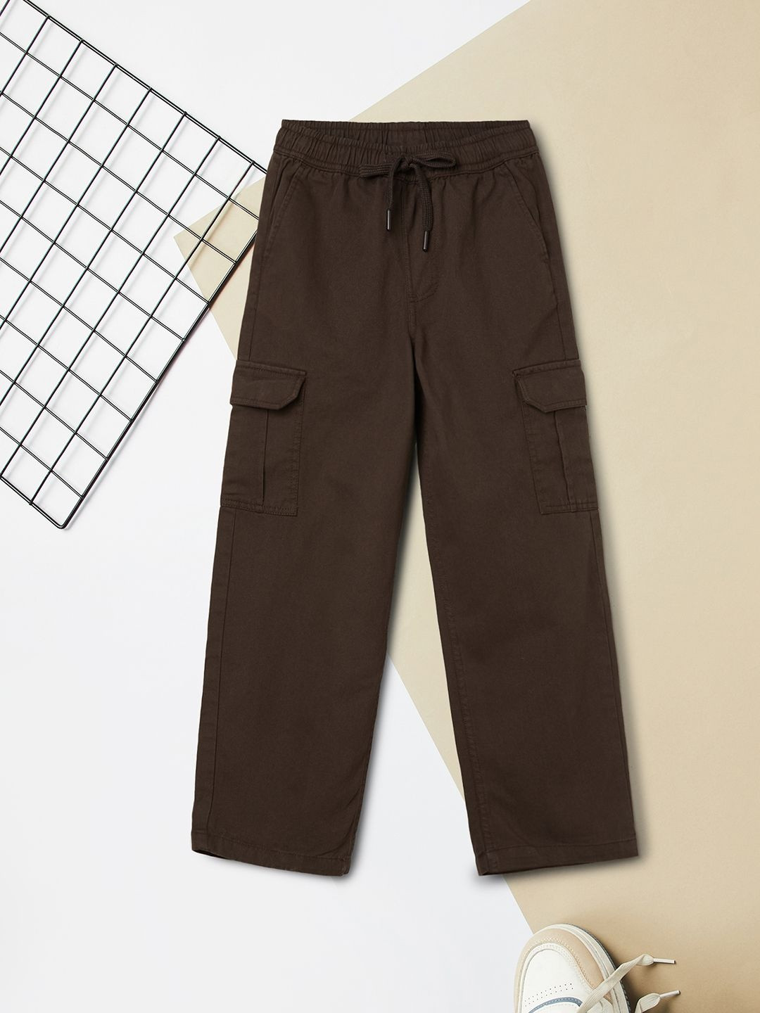 max Boys Solid Twill Cargos Trousers