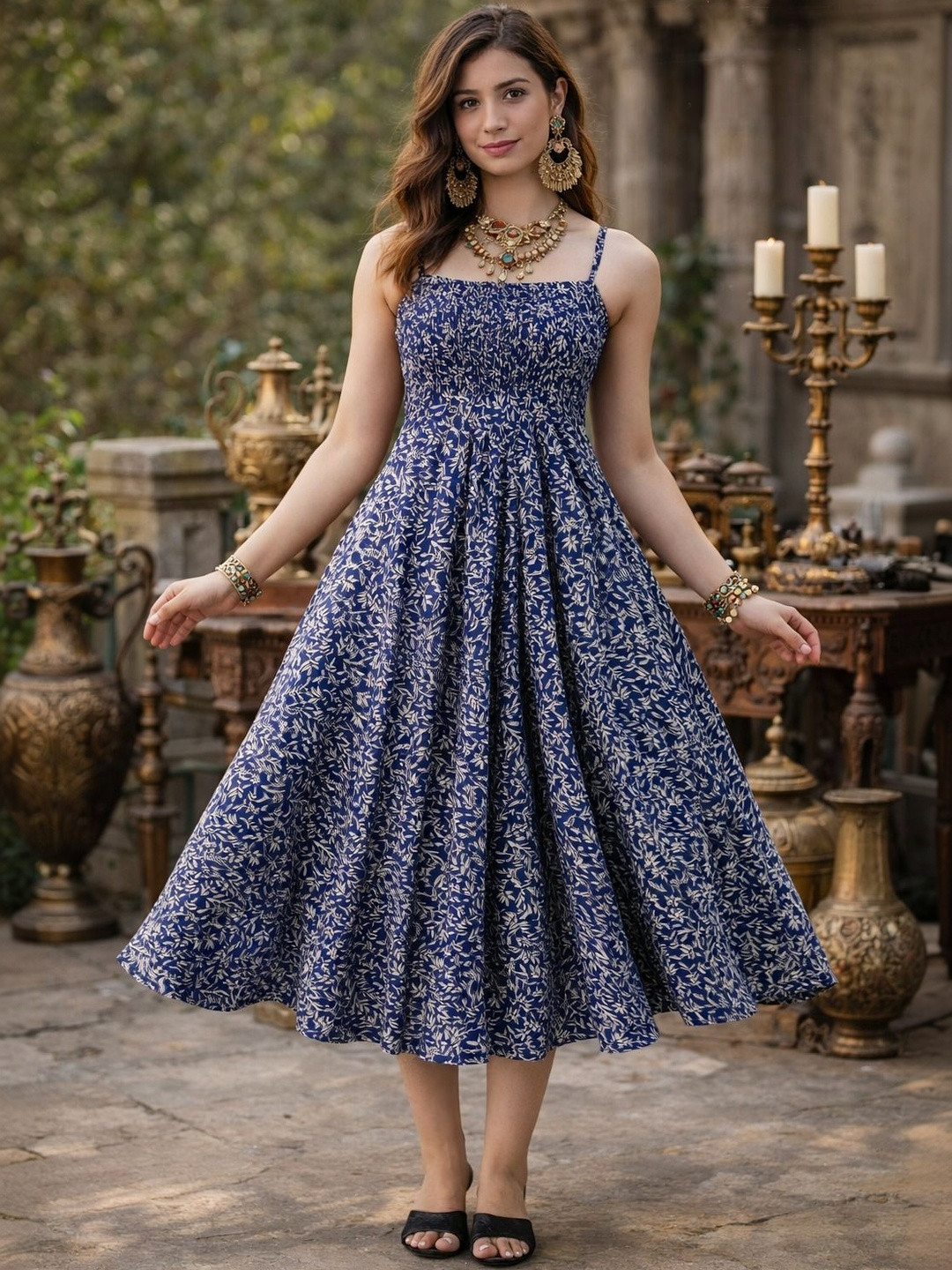 Demirner Adults-Women Floral Printed Fit & Flare Dress