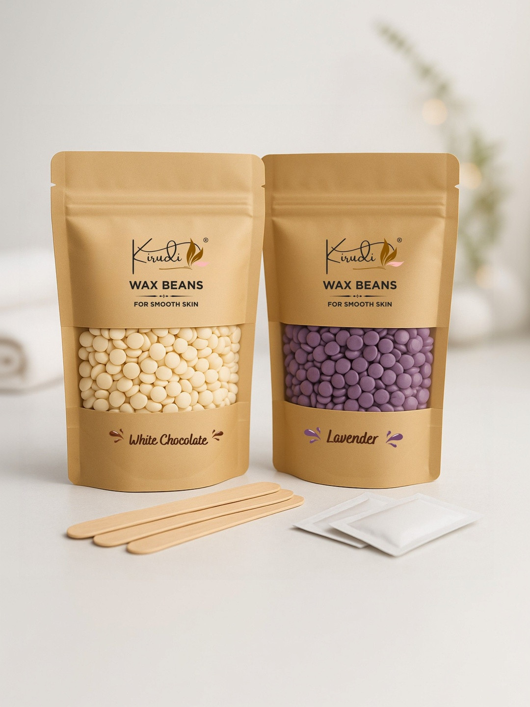 KIRUDI Set Of 2 Long-Lasting Lavender & White-Chocolate Hot Body Wax Beans - 50 g Each