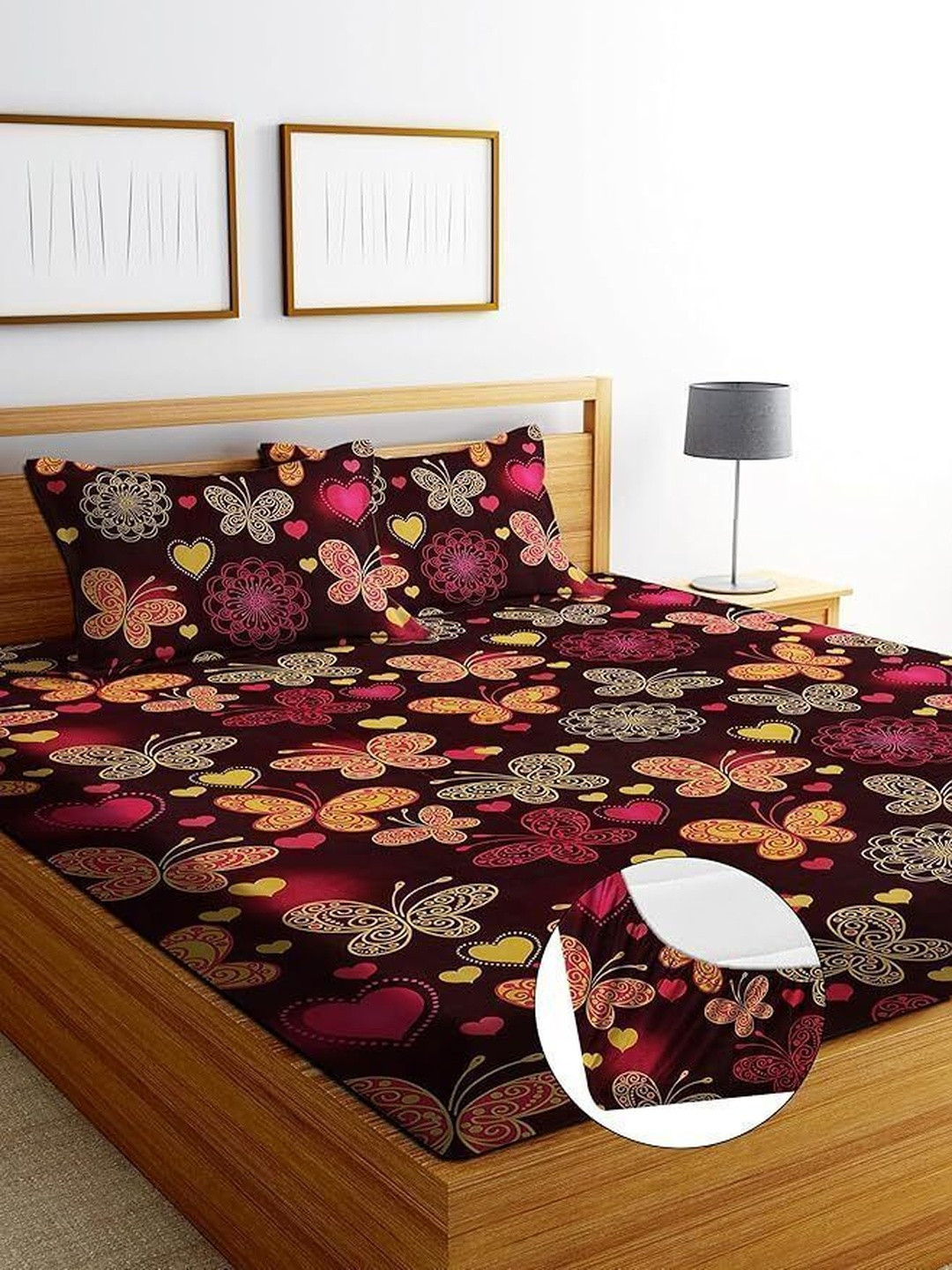 Panipat Textile Hub Brown Conversational 210 TC King Bedsheet with 2 Pillow Covers