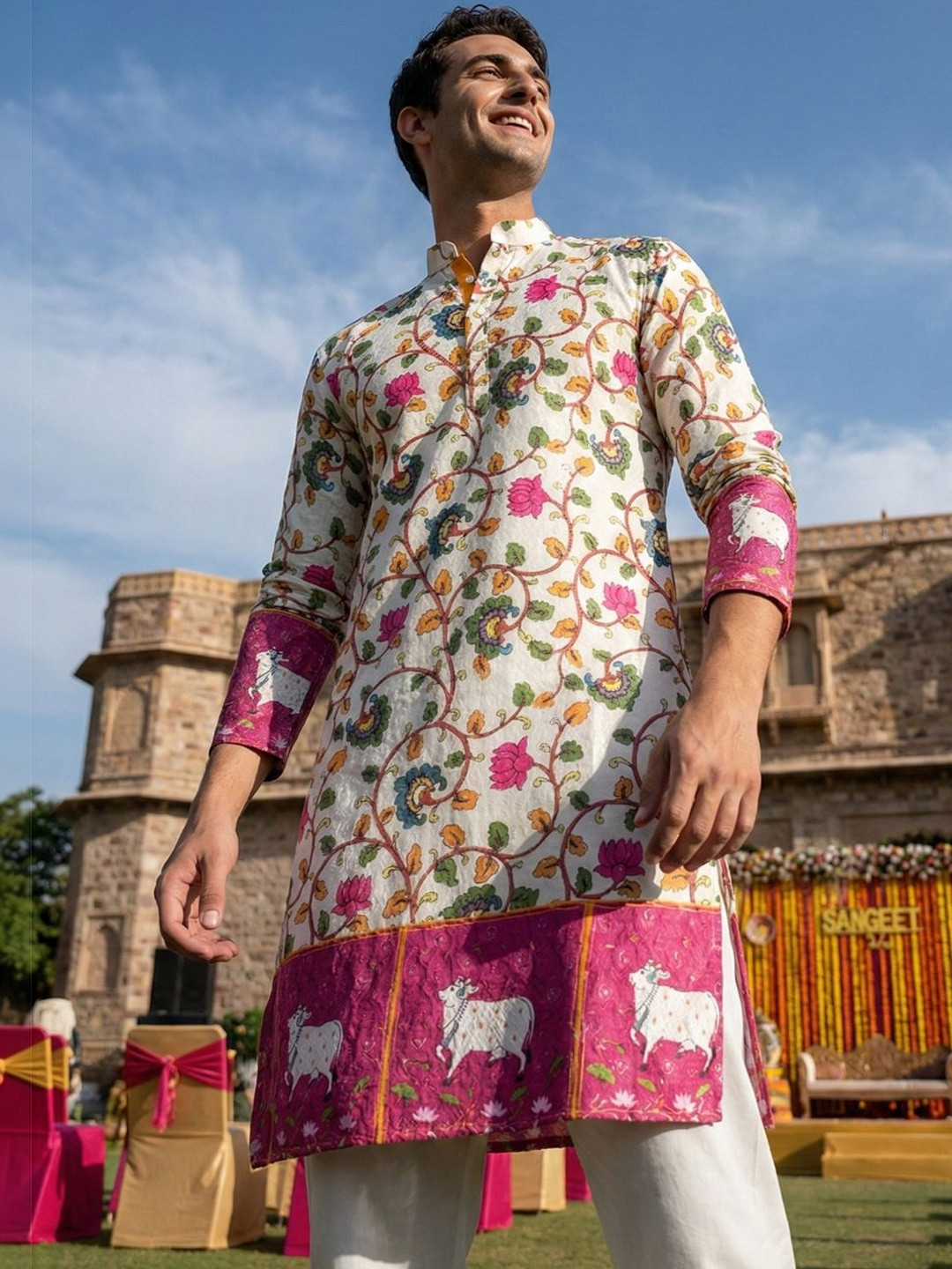 DUFFLE DOG Men Ethnic Motifs Printed Regular Kurta with Pyjamas