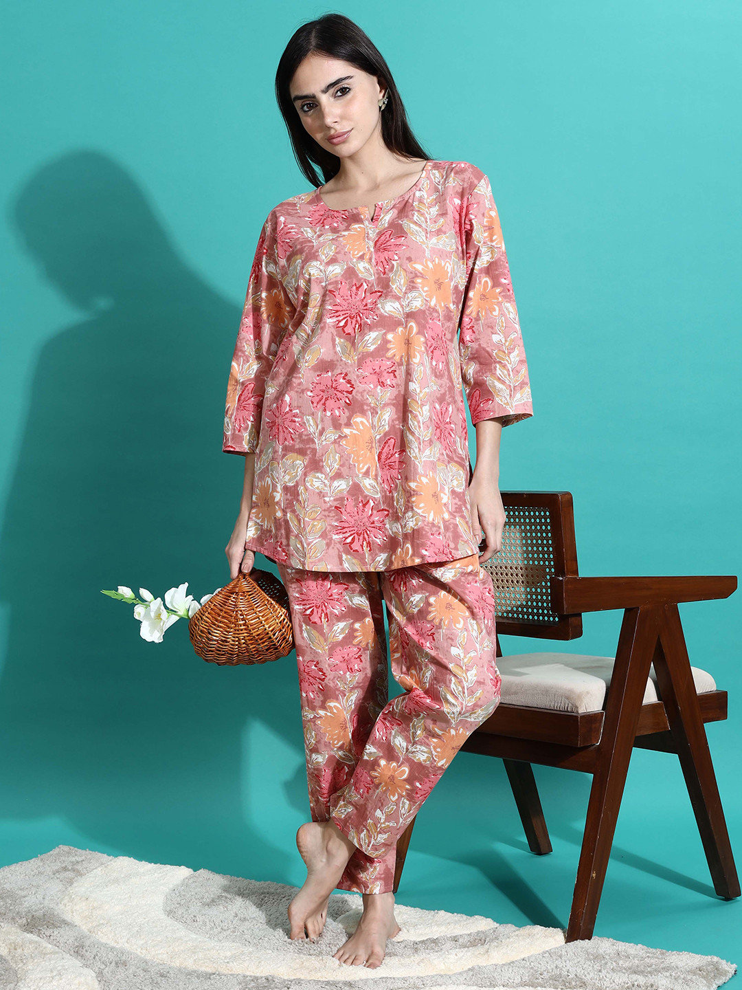 9shines Label Women Printed Pure Cotton Night Suit