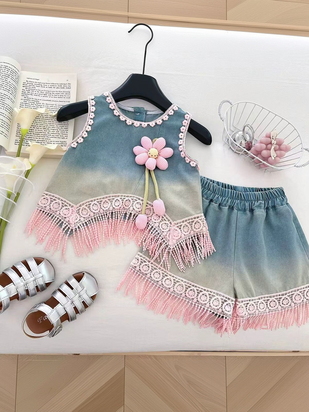 StyleCast x Revolte Girls Embroidered Round Neck Top With Shorts